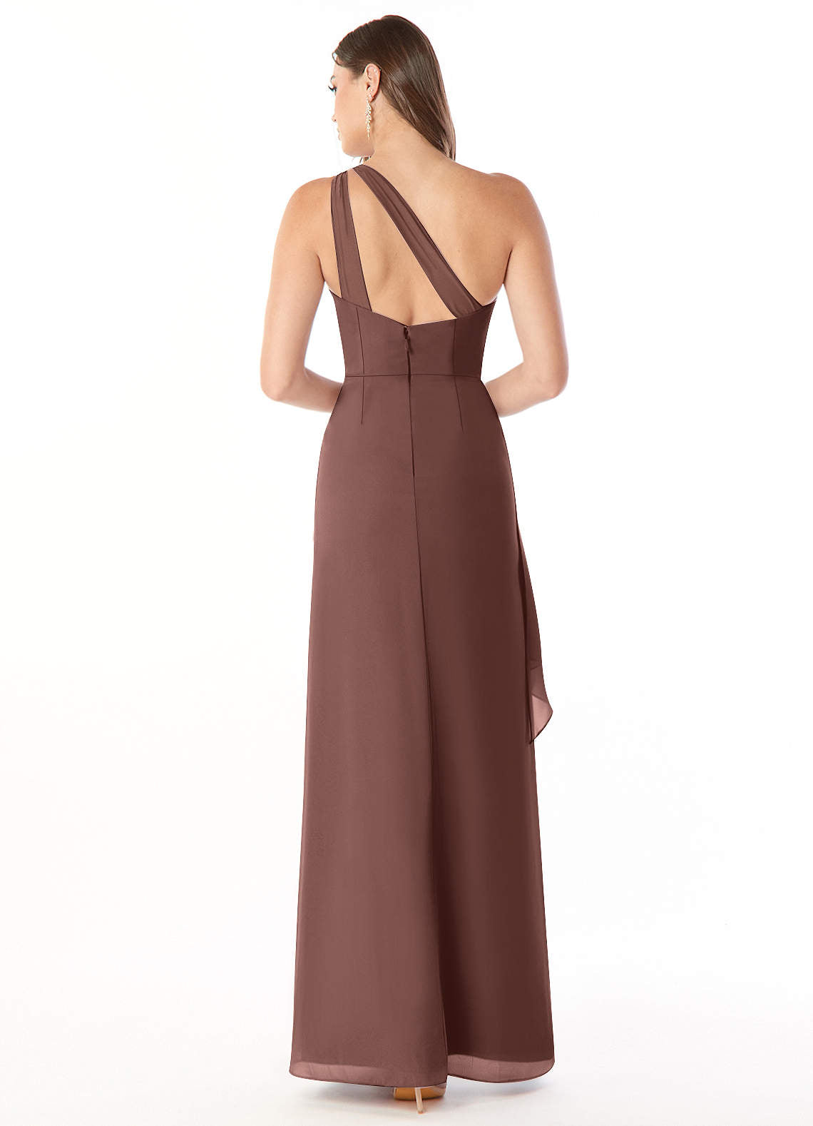 Maive Sheath One-Shoulder Chiffon Bridesmaid Dress in Espresso