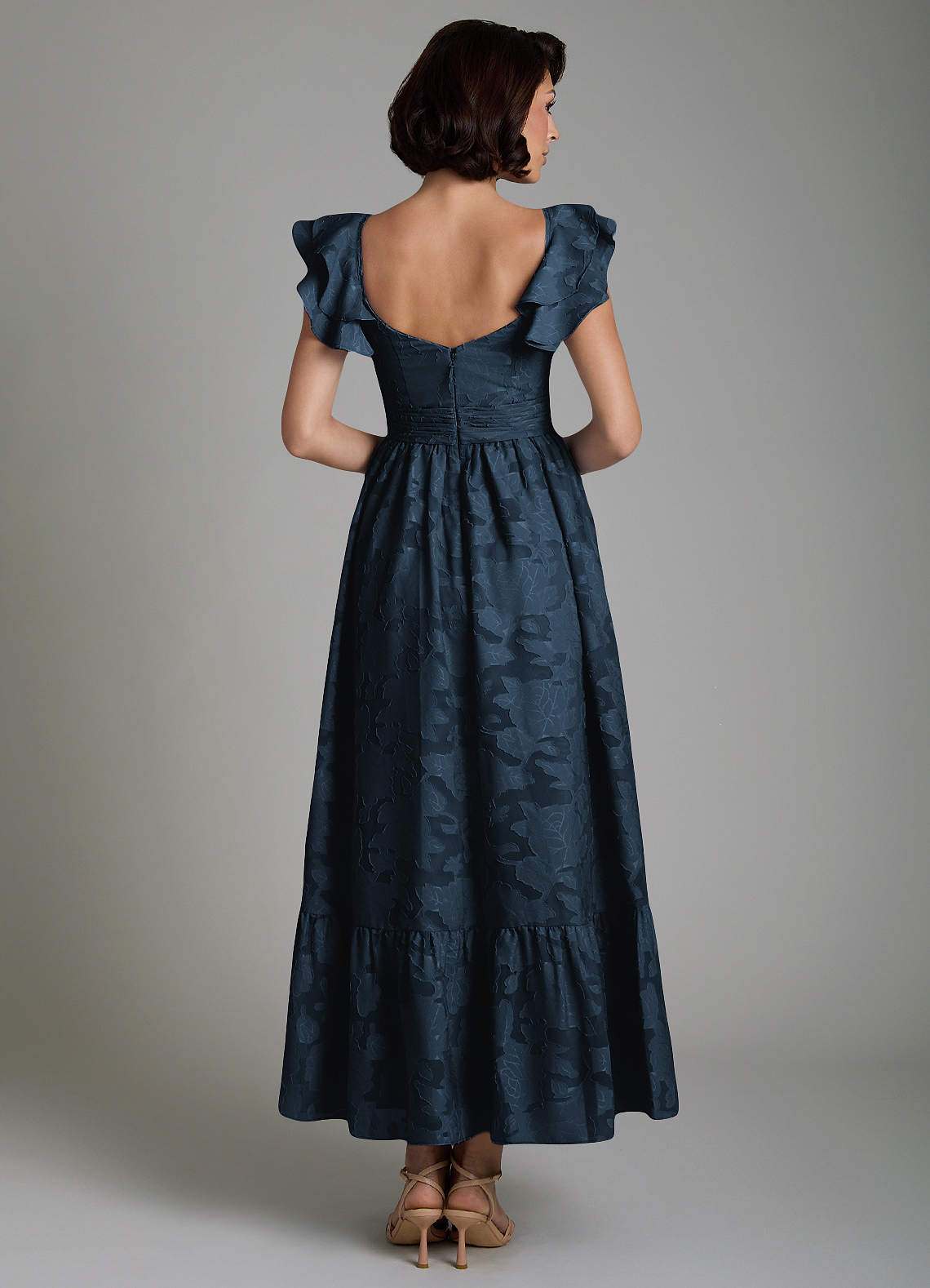 Anaya A-Line V-Neck Floral Burnout Bridesmaid Dress in Dark Navy