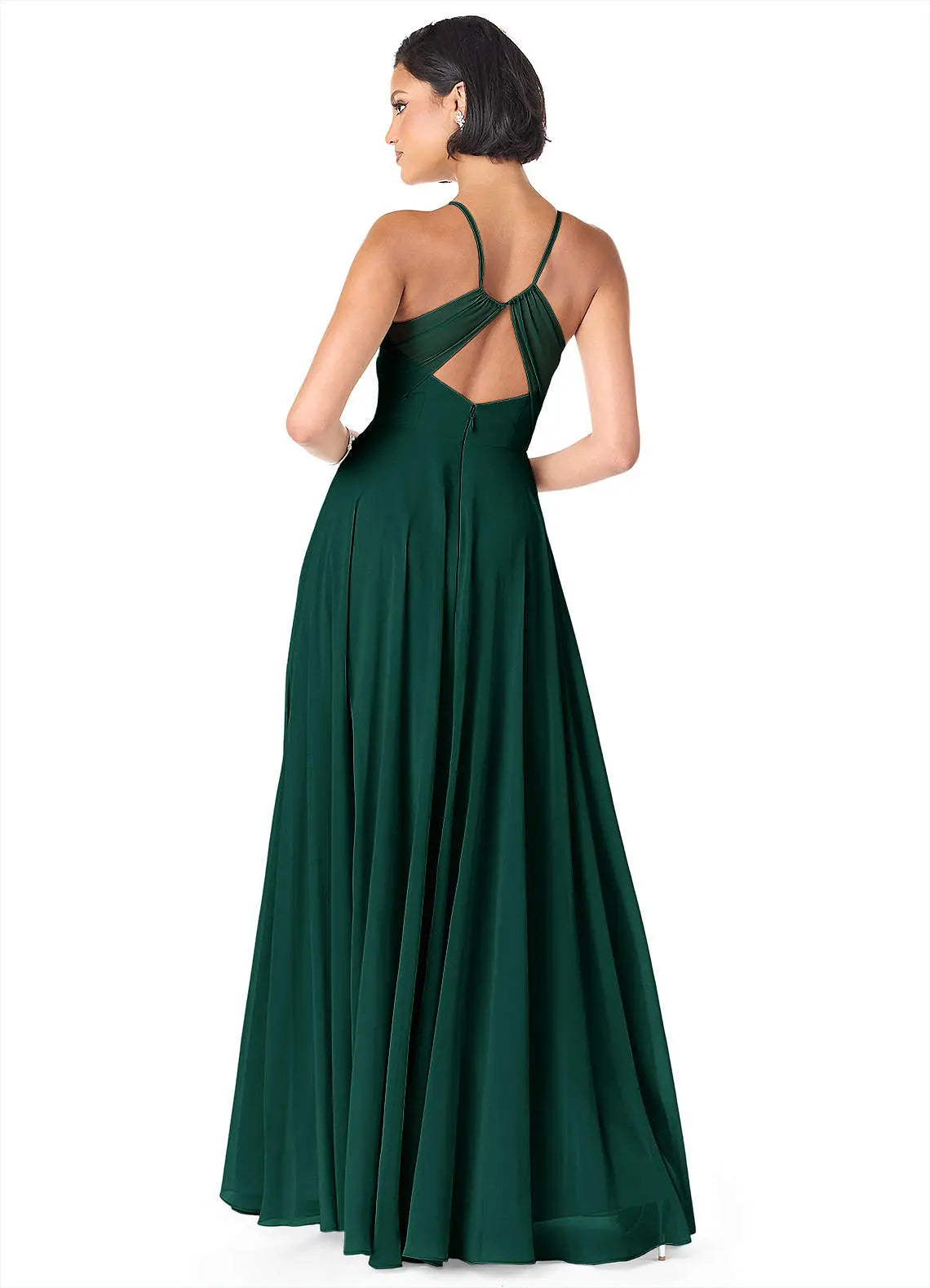 Avelina A-Line V-Neck Chiffon Bridesmaid Dress in Emerald