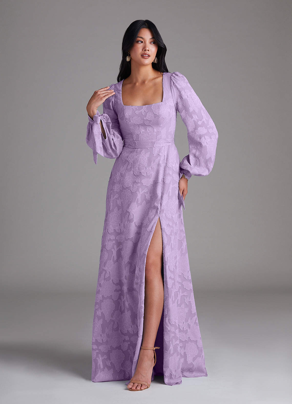 Leonia A-Line Square-Neck Stretch Satin Bridesmaid Dress in Lilac
