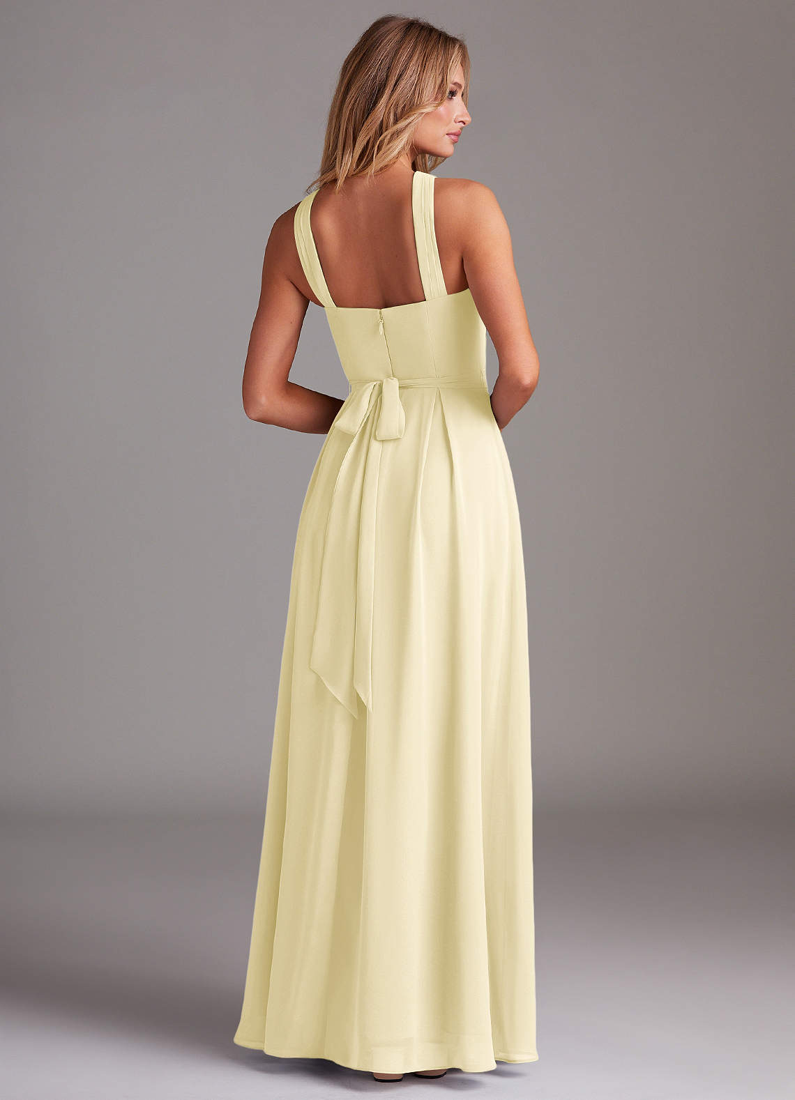 Dixie A-Line Halter Chiffon Bridesmaid Dress in Lemon Sorbet