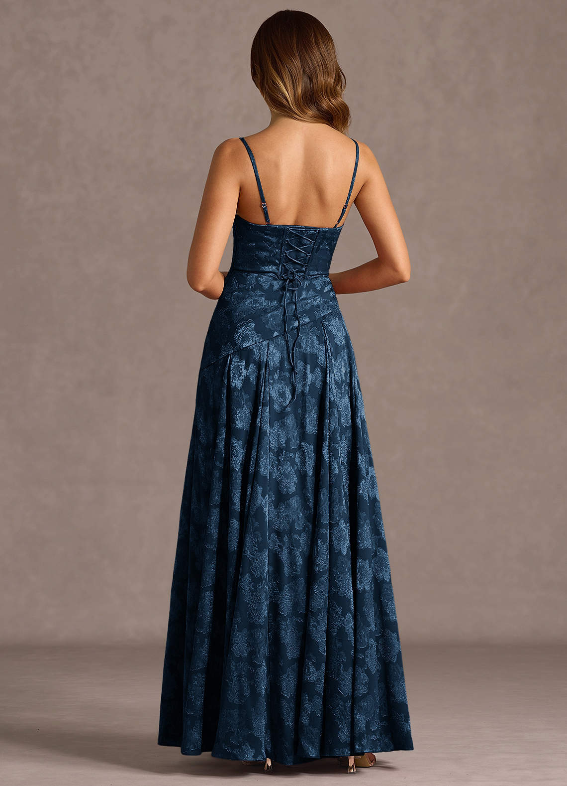 Gabriela A-Line Corset Fil Coupé Wedding Guest Dress in Navy