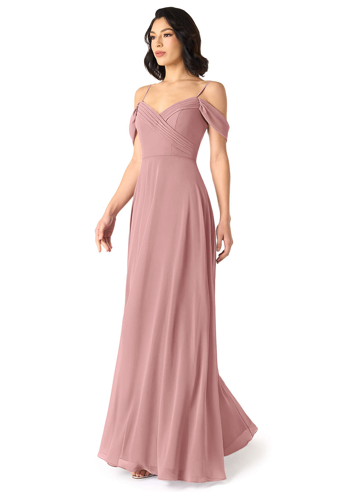 Tancie A-Line Off-the-Shoulder Chiffon Bridesmaid Dress in dusty rose