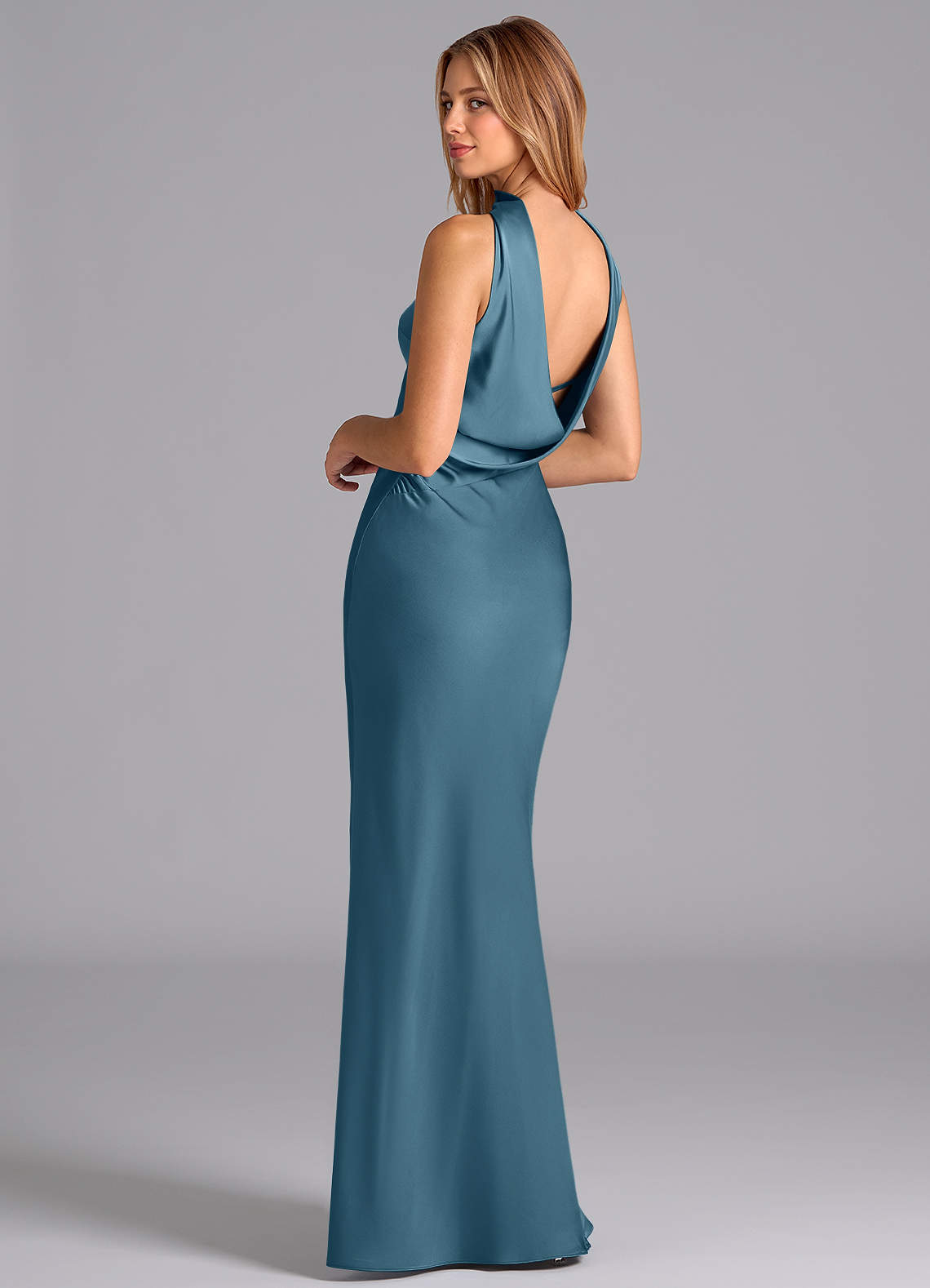 Lusinda Mermaid Strapless Stretch Satin Bridesmaid Dress in Bermuda