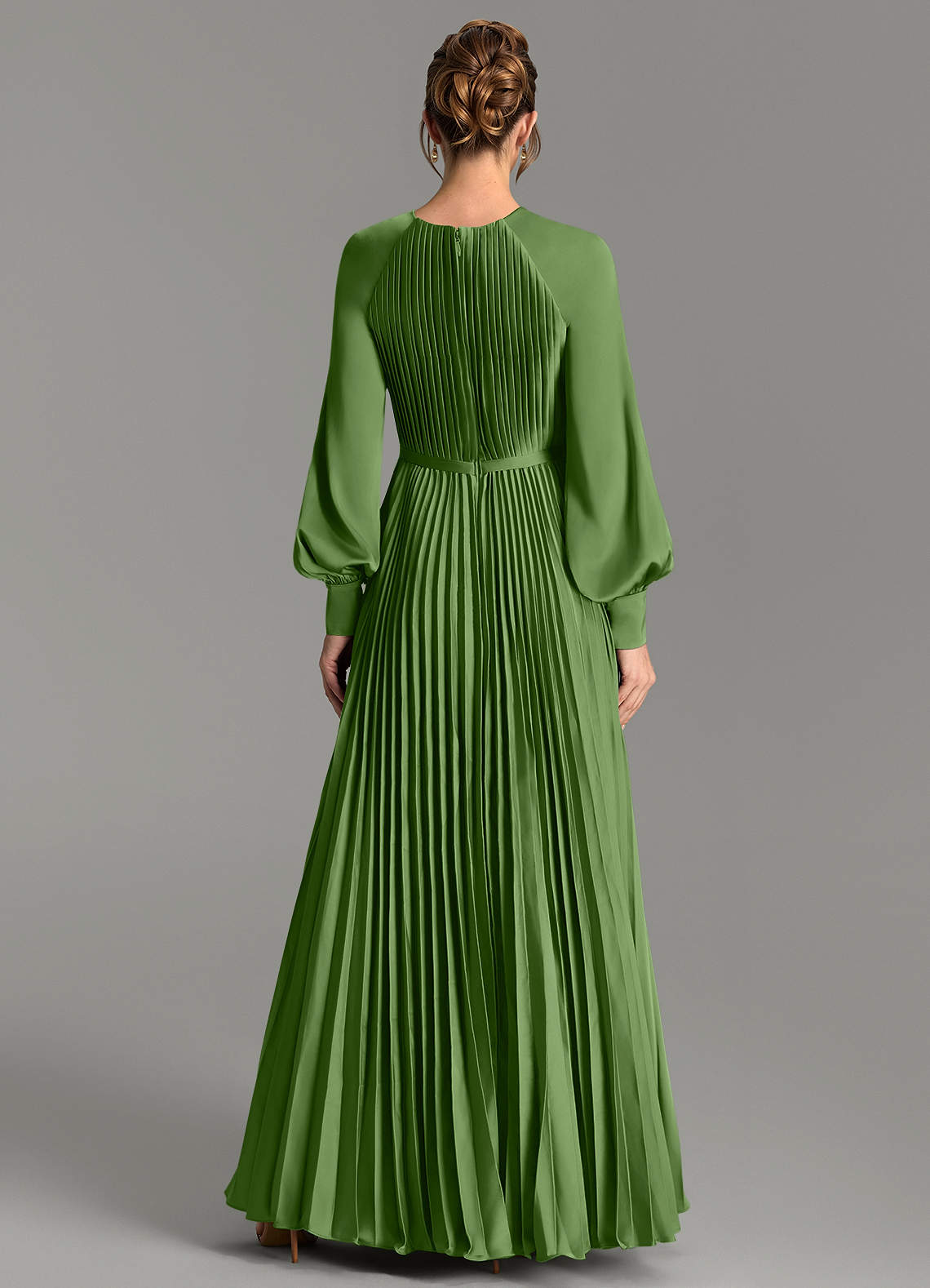 Grayson A-Line Scoop-Neck Stretch Satin Bridesmaid Dress in Basil
