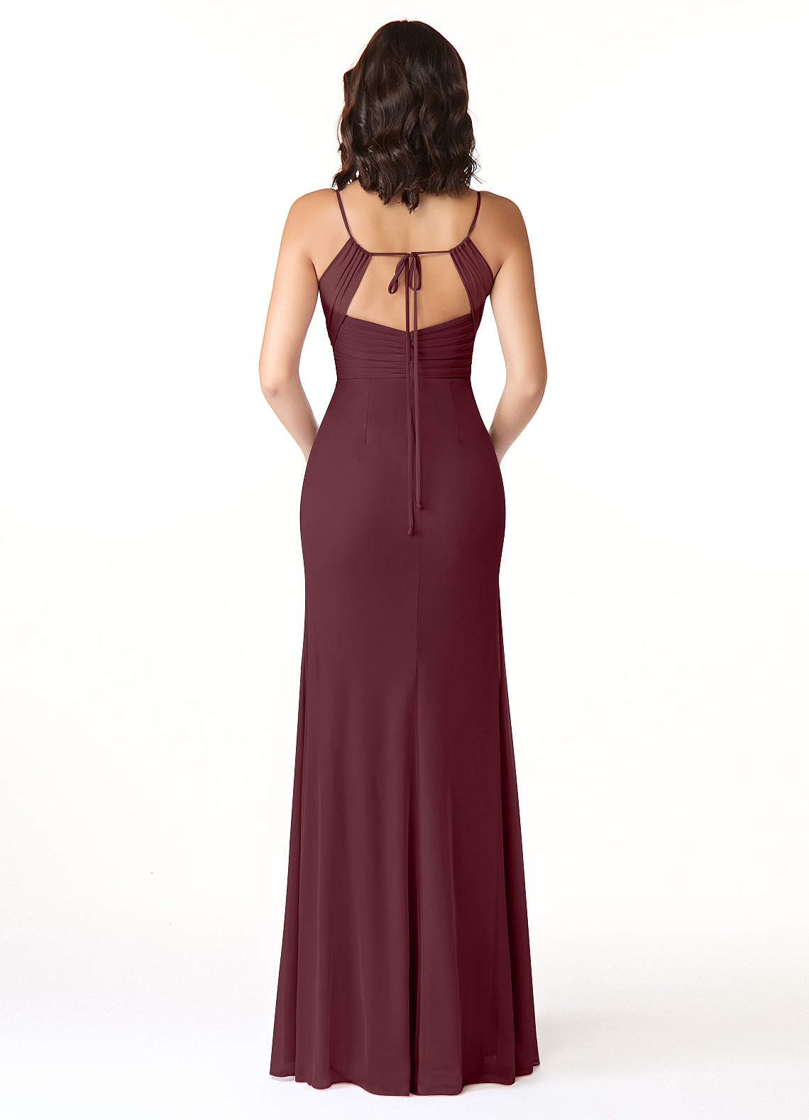 Reneya Mermaid V-Neck Mesh Bridesmaid Dress in Cabernet