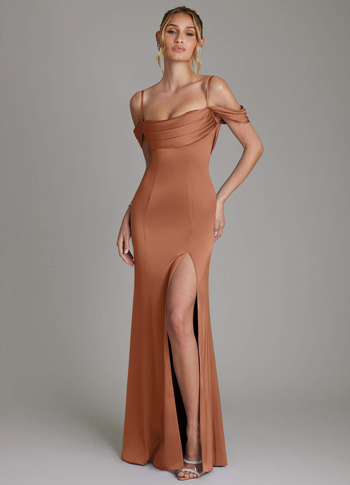 Nira Mermaid Sweetheart Stretch Satin Bridesmaid Dress in Bronzer