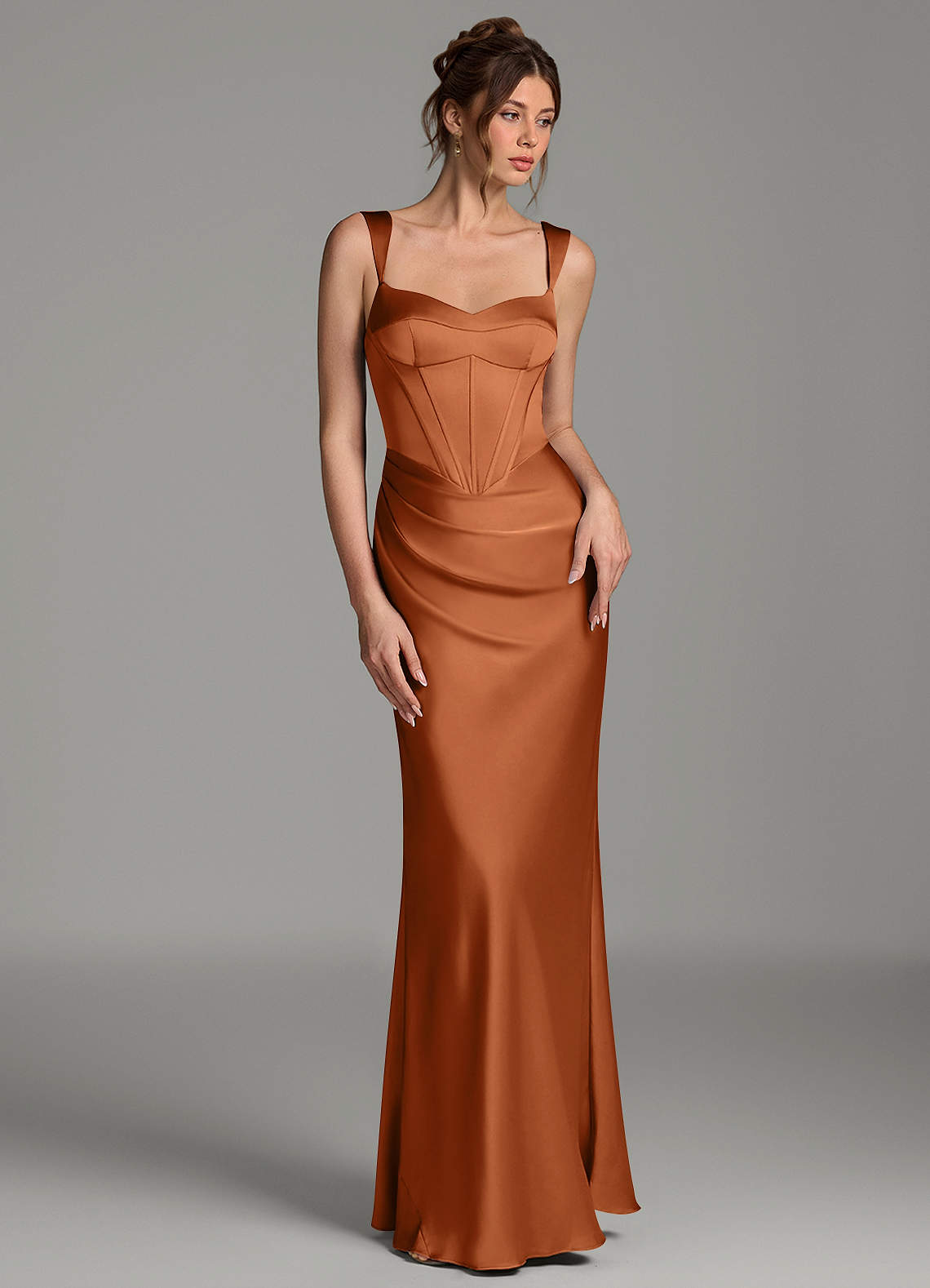 Mela Sheath Sweetheart Stretch Satin Bridesmaid Dress in Copper
