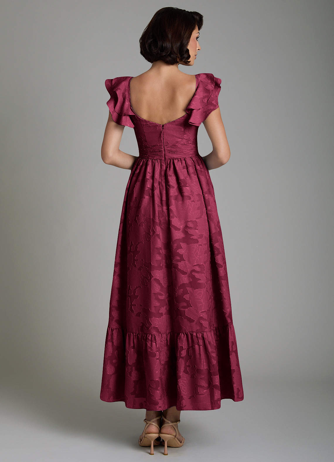 Anaya A-Line V-Neck Floral Burnout Bridesmaid Dress in Burgundy