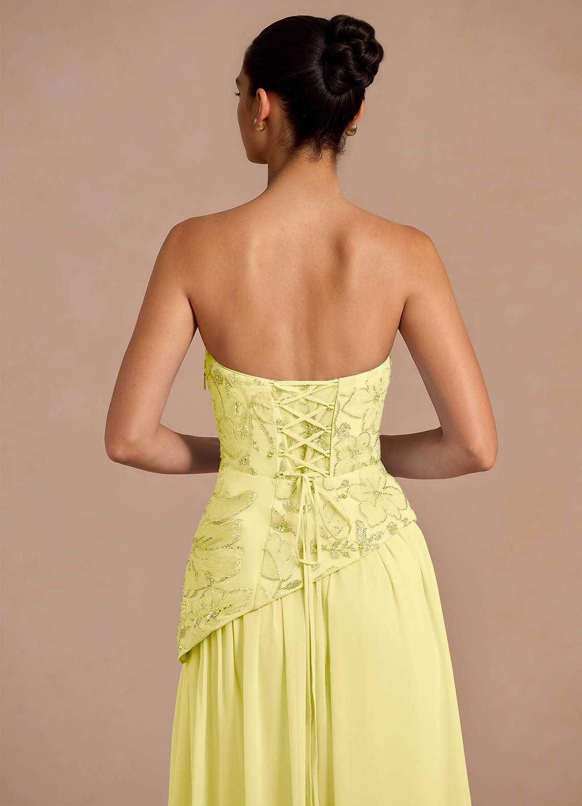 Galatea Sky Blue A-Line Floral Chiffon Evening Dress in Lemon Sorbet