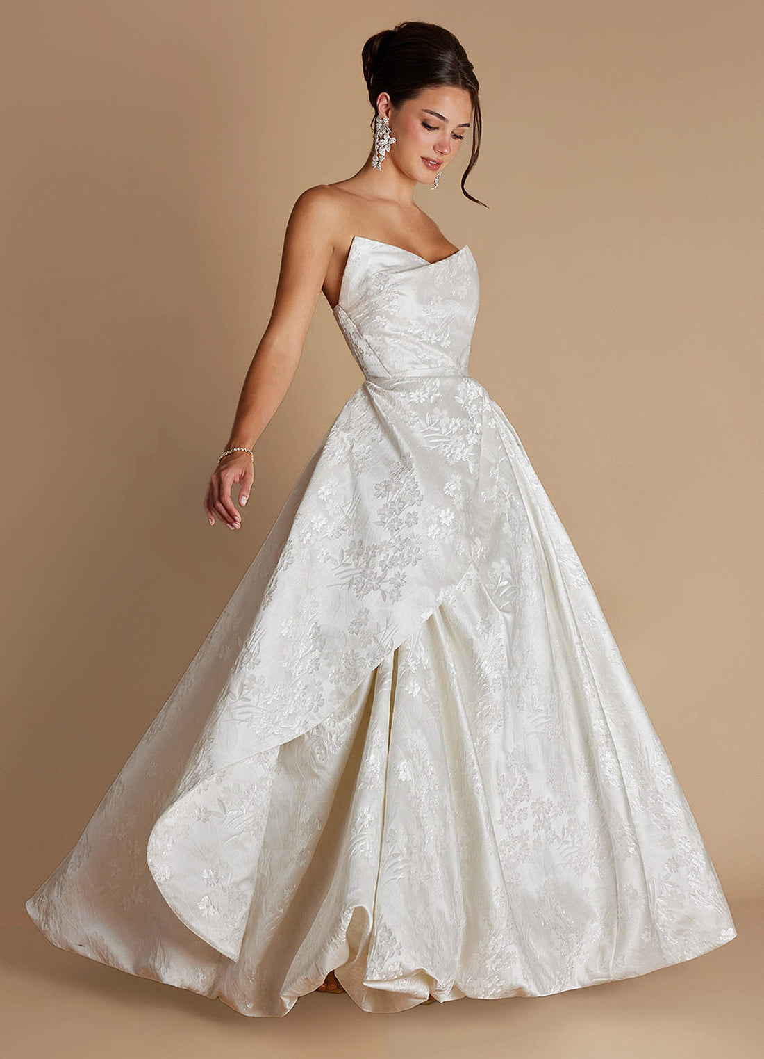 Yana A-Line Strapless Brocade Evening Dress in Ivory Pearl