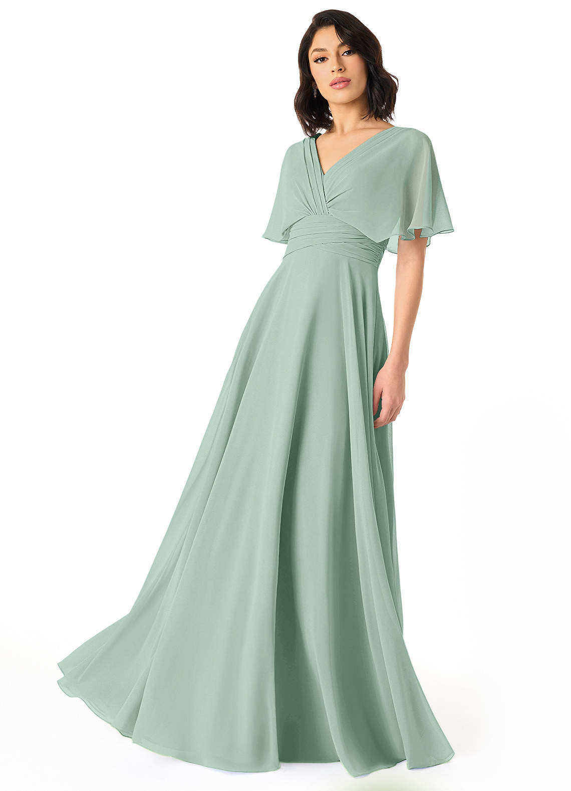 Pamela A-Line V-Neck Chiffon Bridesmaid Dress in Agave