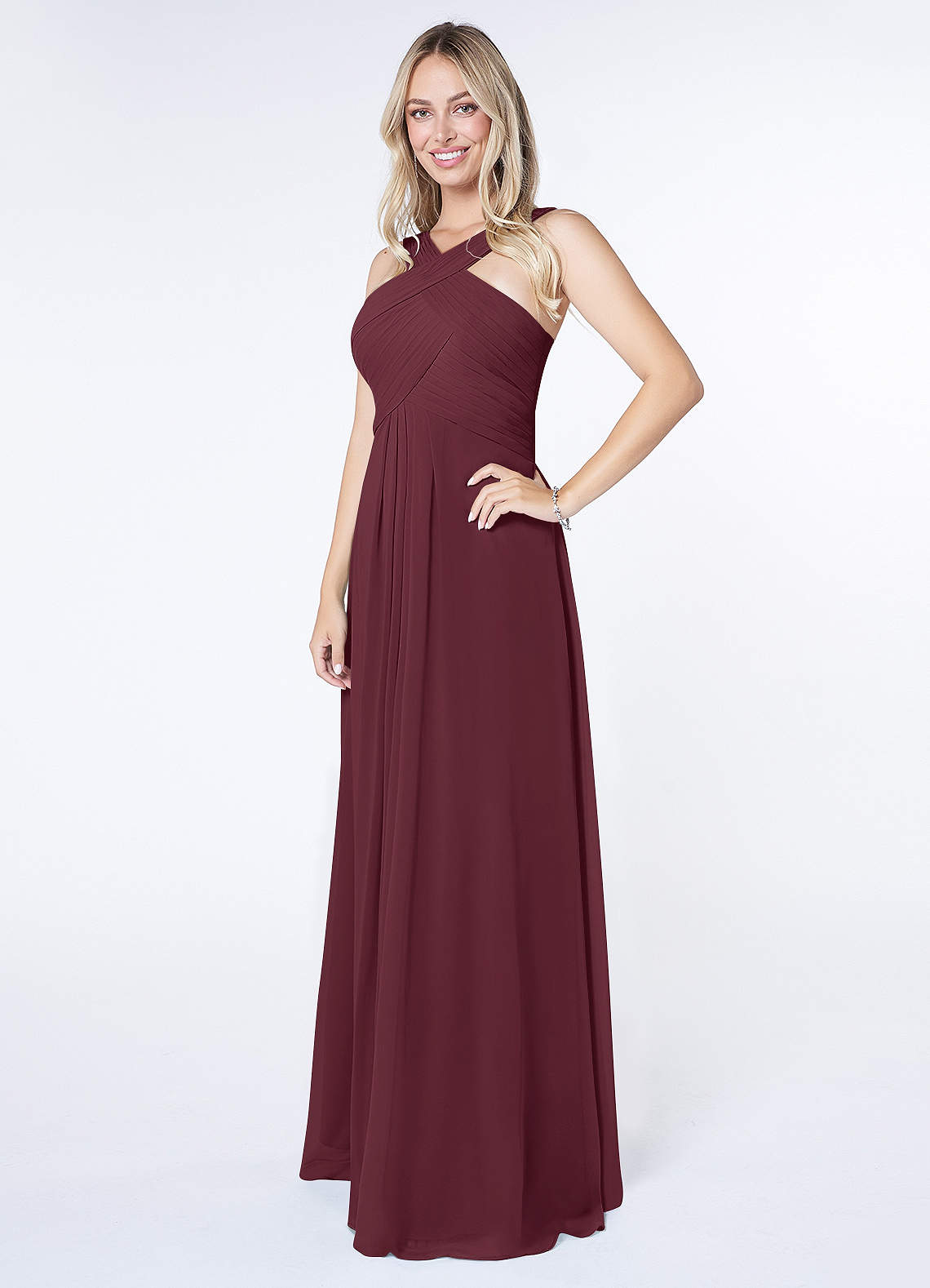 Kaleigh A-Line Halter Chiffon Bridesmaid Dress in Cabernet