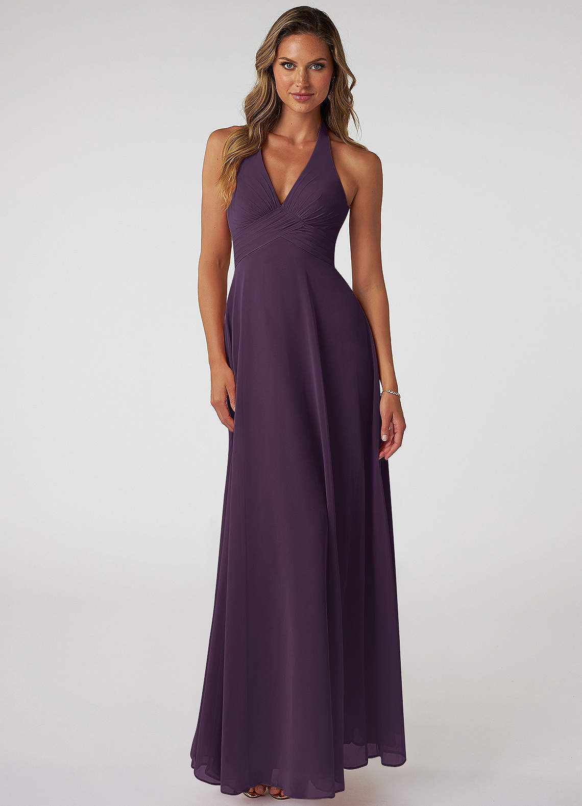 Tessie A-Line V-Neck Chiffon Bridesmaid Dress in Plum