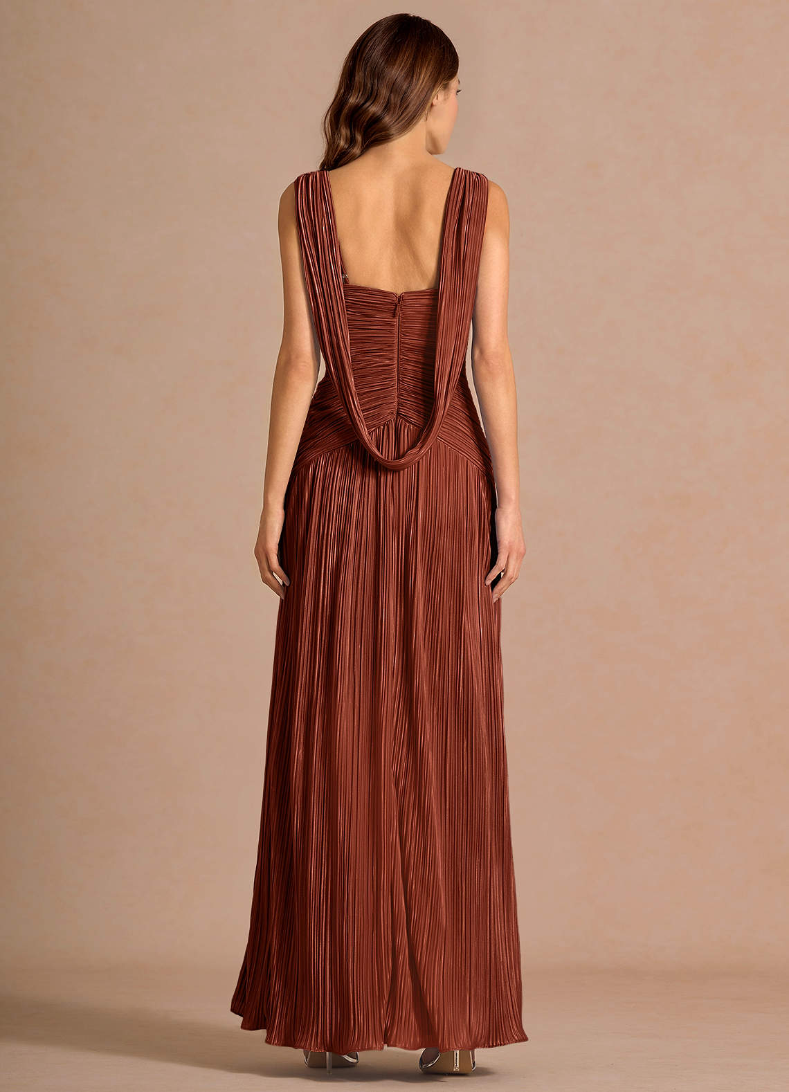 Quellia Sheath V-Neck Stretch Knit Wedding Guest Dress in Terracotta