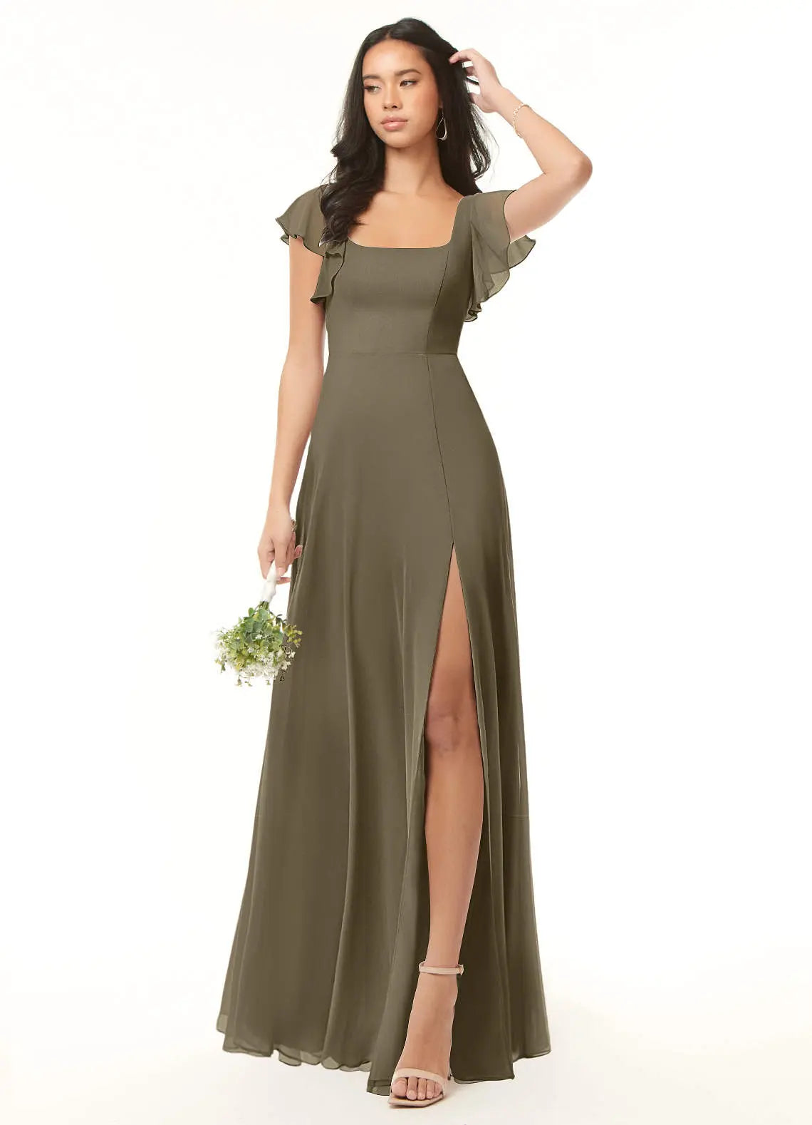 Bondi A-Line Square-Neck Chiffon Bridesmaid Dress in Willow Green