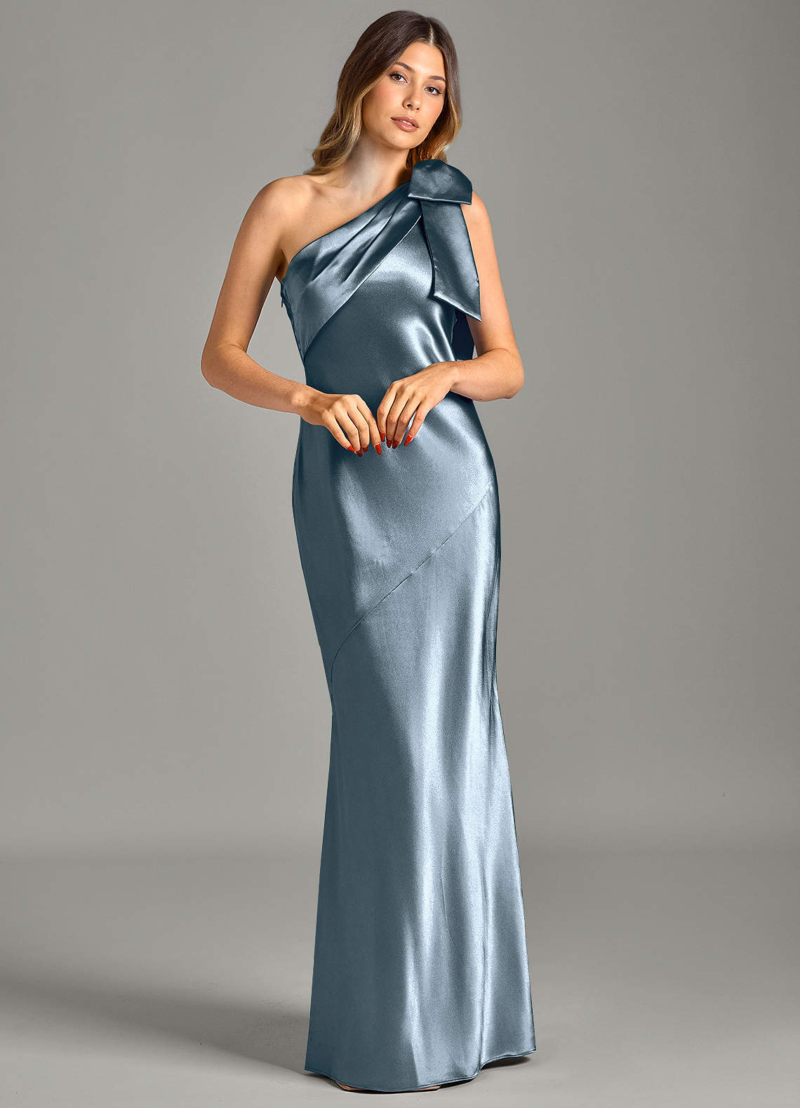 Yuanna Mermaid One-Shoulder Metallic Satin Bridesmaid Dress in Twilight