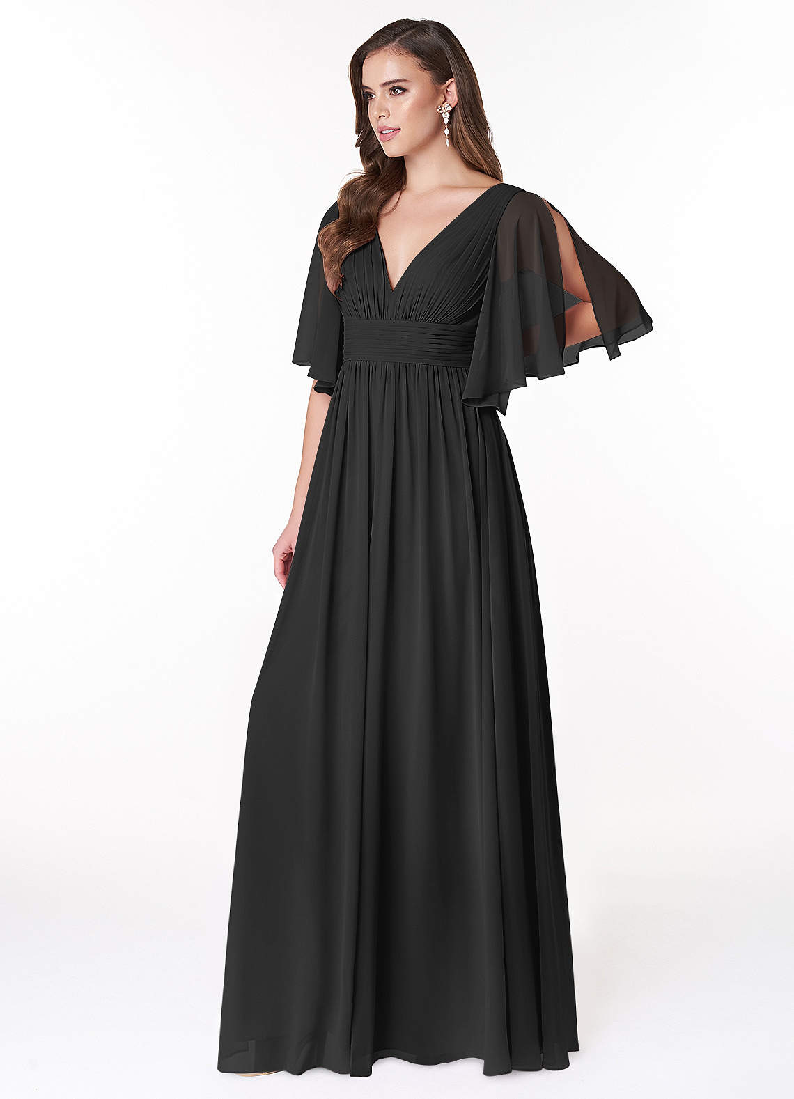 Temeka A-Line V-Neck Chiffon Bridesmaid Dress in black