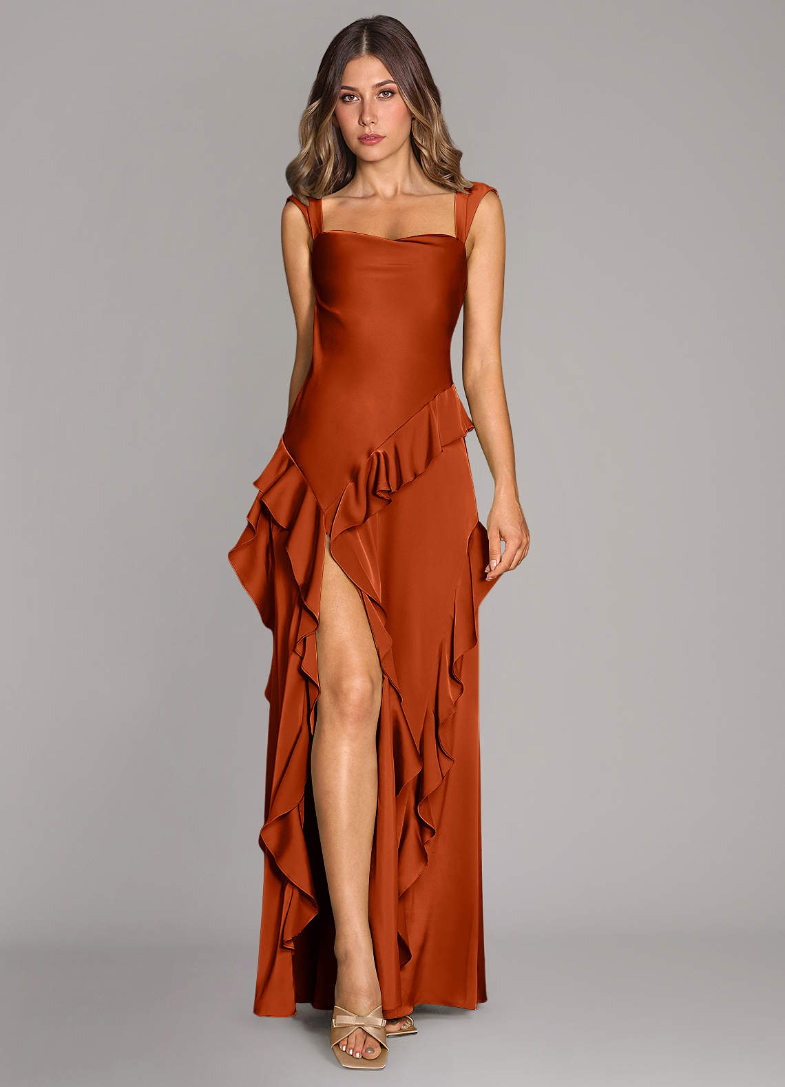 Sloane A-Line Sweetheart Stretch Satin Bridesmaid Dress in Paprika