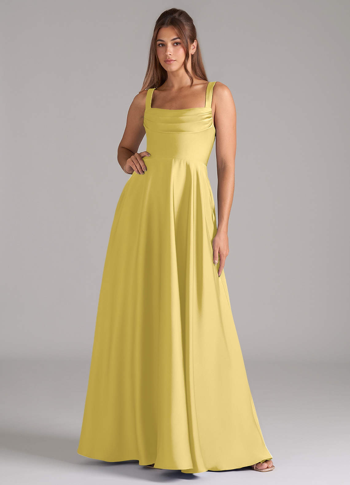 Shaude A-Line Square-Neck Stretch Satin Bridesmaid Dress in Canary
