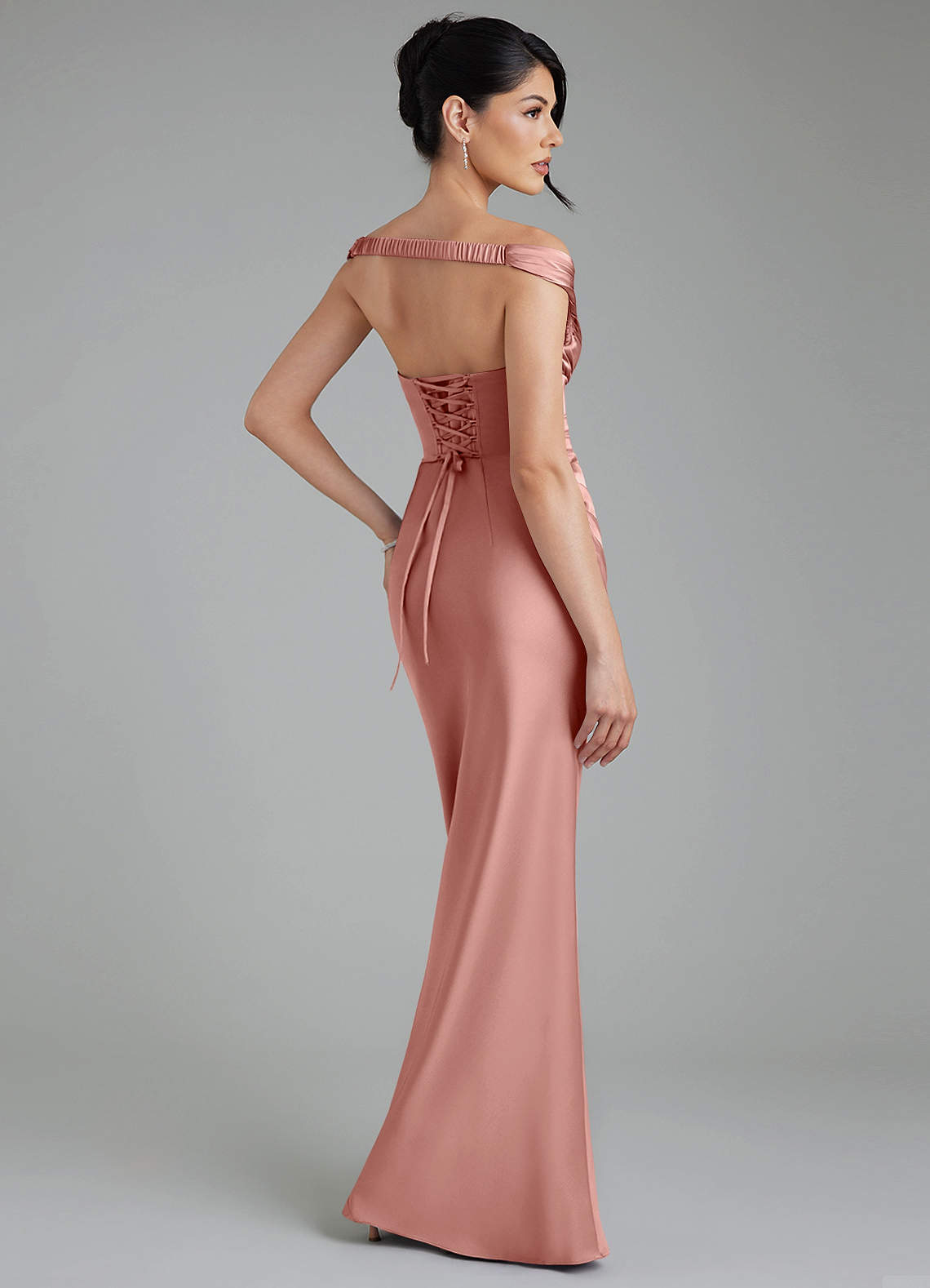 Stella Sheath V-Neck Stretch Satin Bridesmaid Dress in Rosette