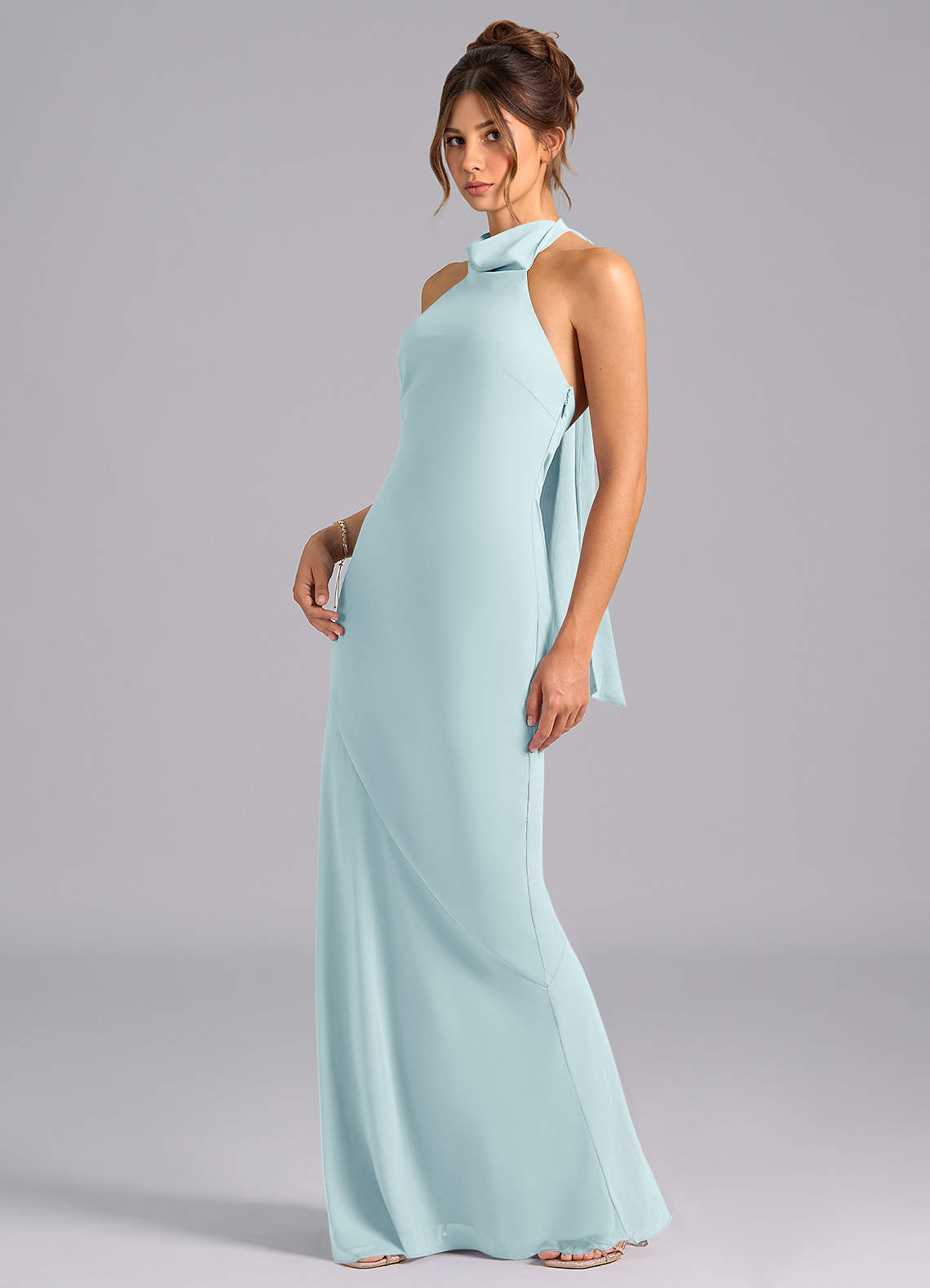 Velli Mermaid Halter Chiffon Bridesmaid Dress in Sea Glass