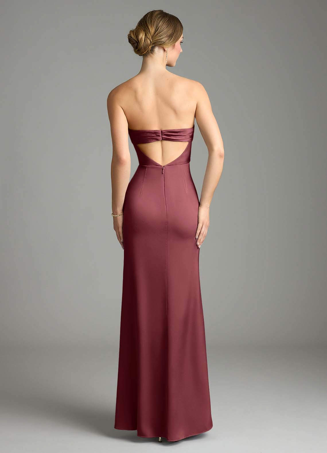 Leonis Mermaid Cowl-Neck Stretch Satin Bridesmaid Dress in Merlot