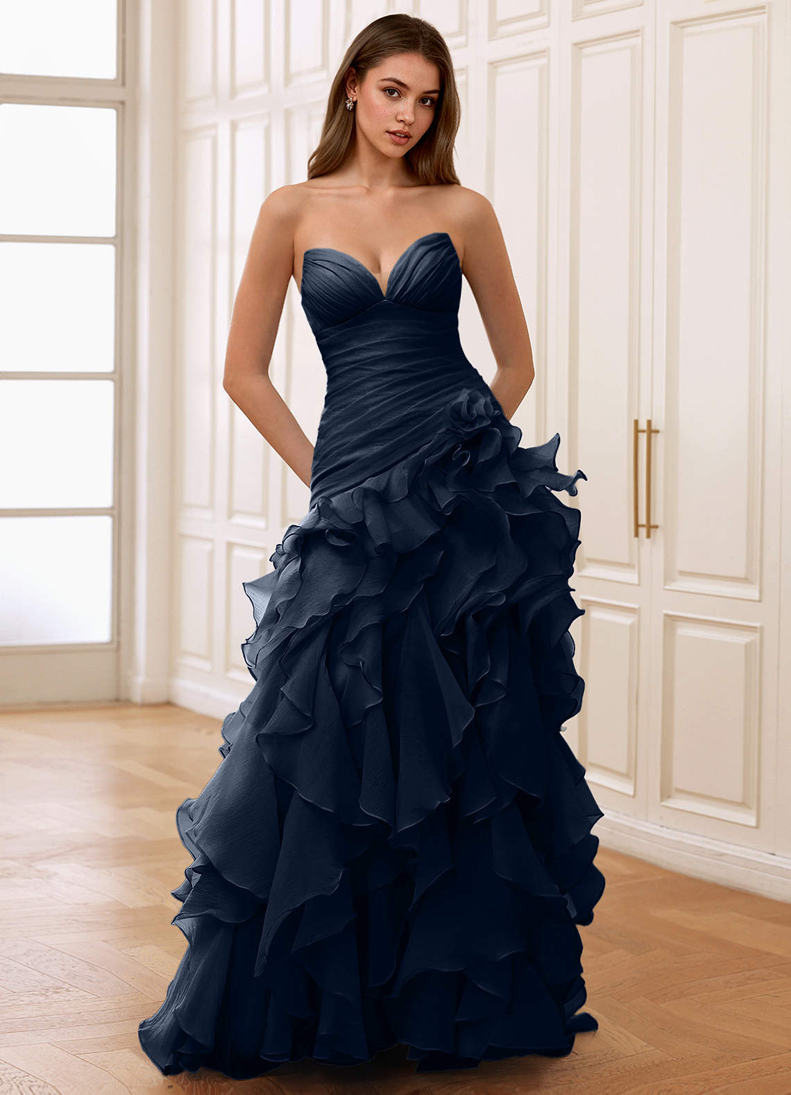 Christabelle Mermaid Sweetheart Chiffon Evening Dress in Navy Blue