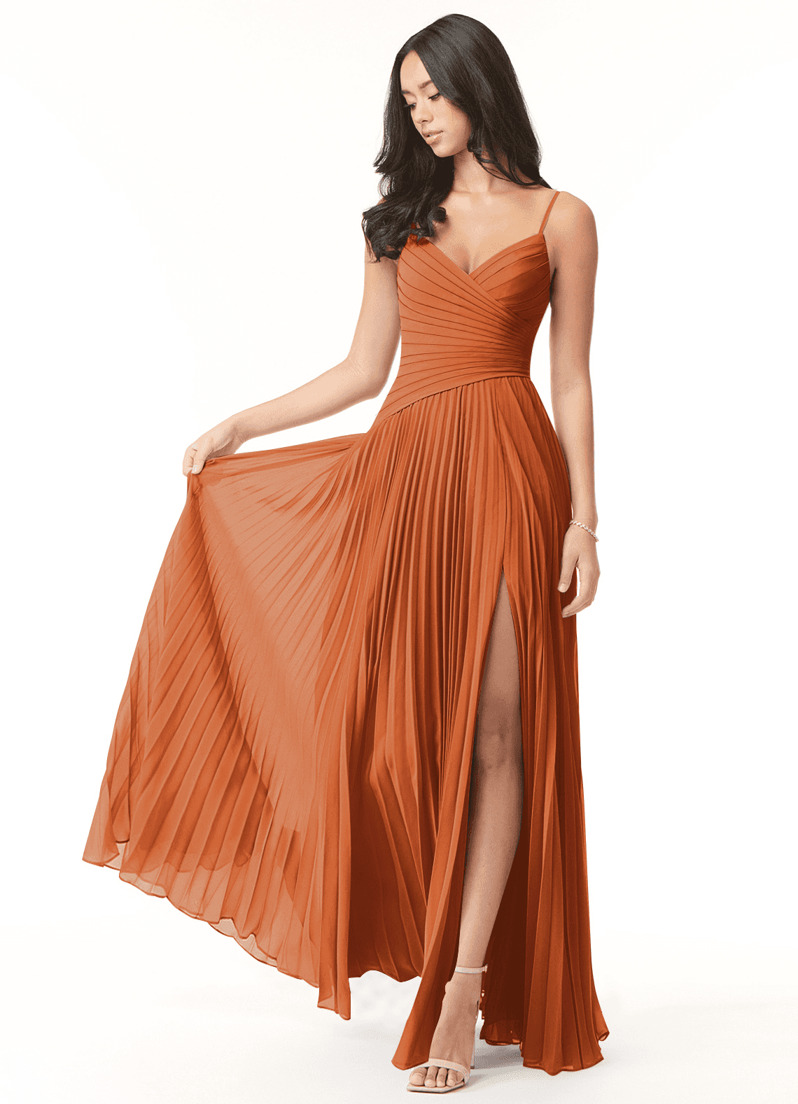 Vini A-Line V-Neck Chiffon Bridesmaid Dress in Cinnamon