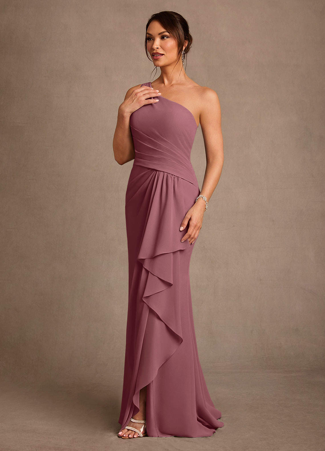 Floy Sheath One-Shoulder Chiffon Mother of the Bride Dress in Desert Rose
