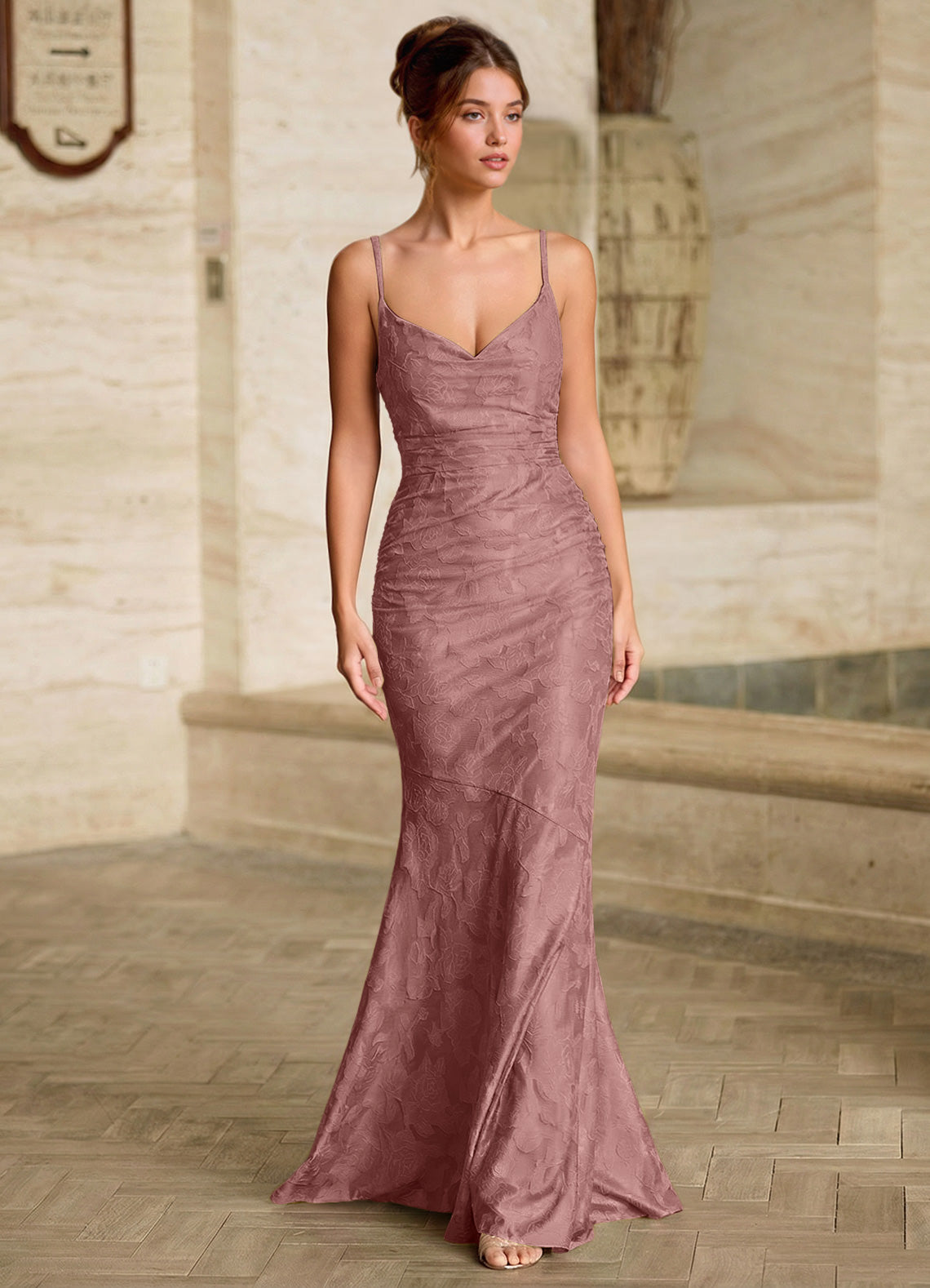 Leahenmo Mermaid Cowl-Neck Floral Burnout Prom Dress in Light Pink - photo 3
