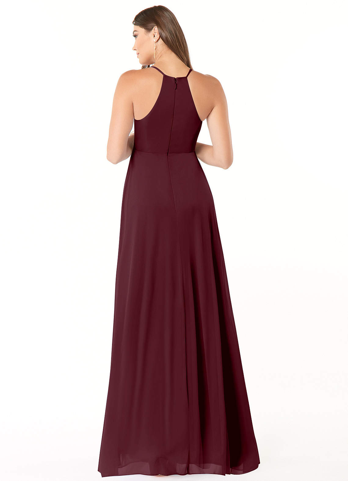 Annabelle A-Line V-Neck Mesh Bridesmaid Dress in Cabernet