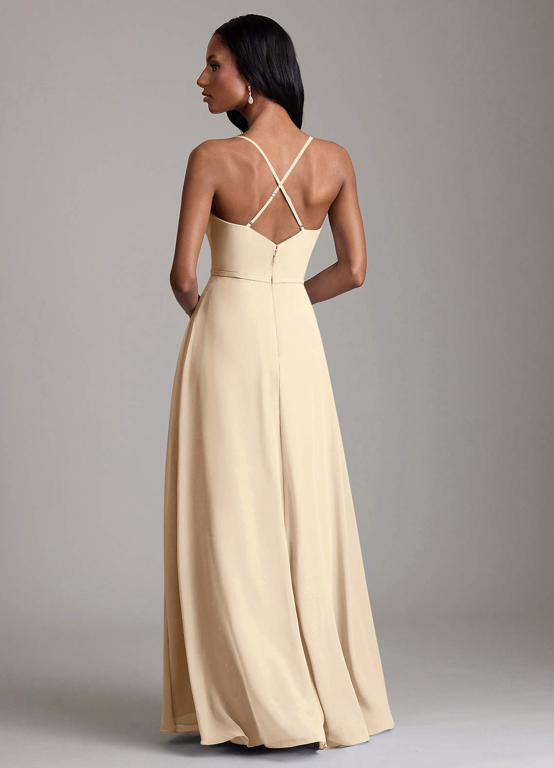 Naeem A-Line V-Neck Chiffon Bridesmaid Dress in Champagne