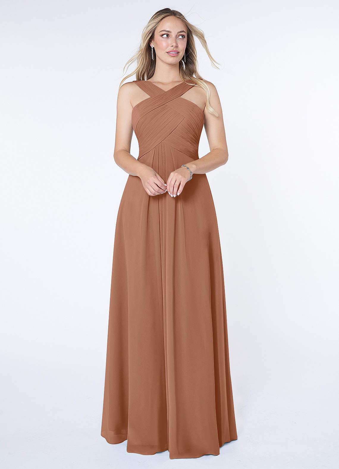 Kaleigh A-Line Halter Chiffon Bridesmaid Dress in Bronzer