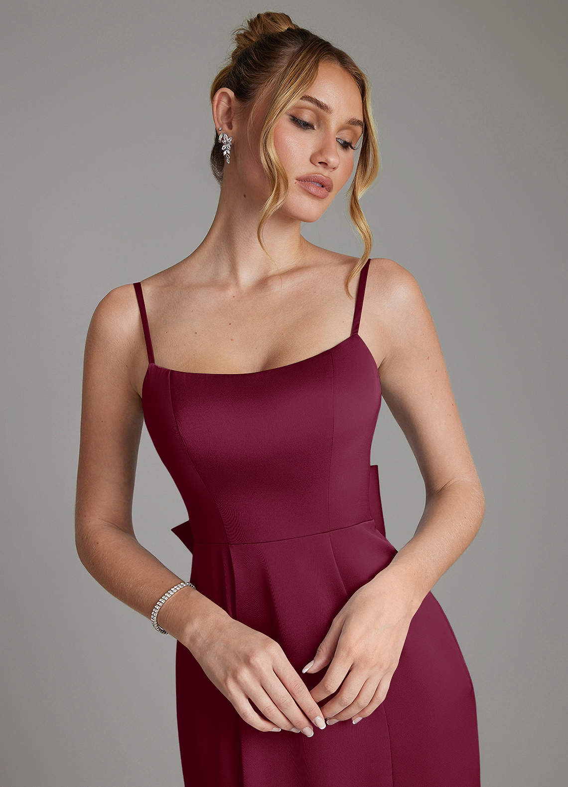Zherra Mermaid Scoop-Neck Stretch Satin Bridesmaid Dress in Mulberry