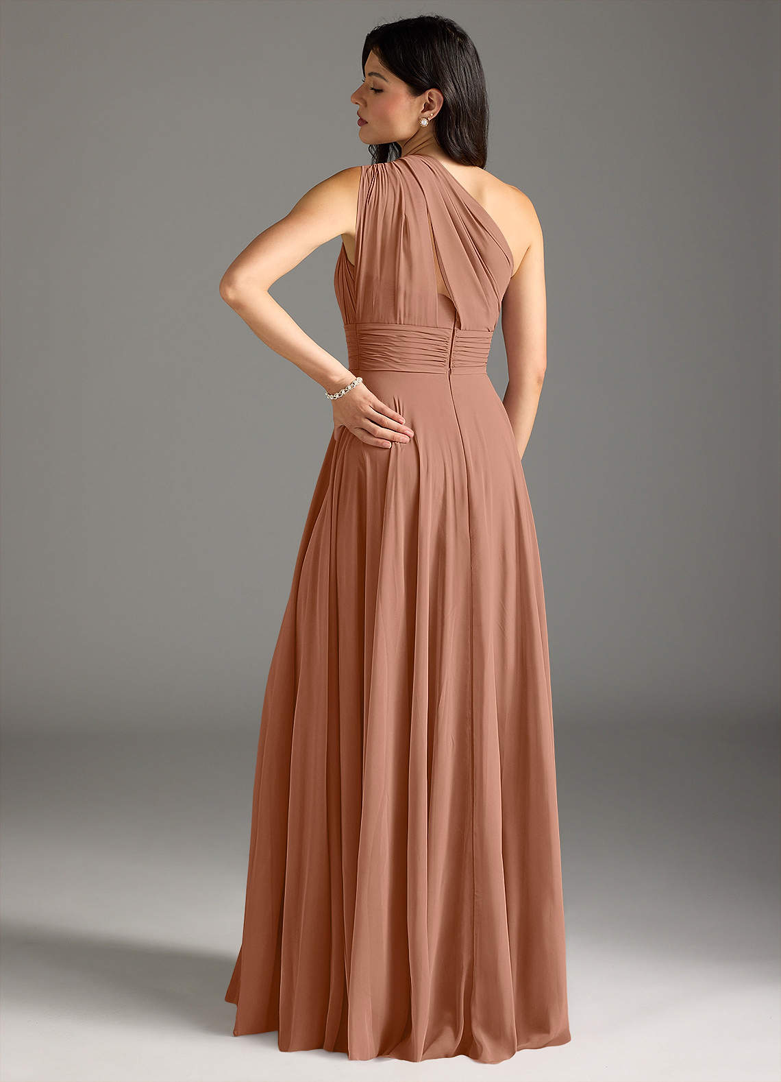 Charlize A-Line One-Shoulder Chiffon Bridesmaid Dress in Bronzer