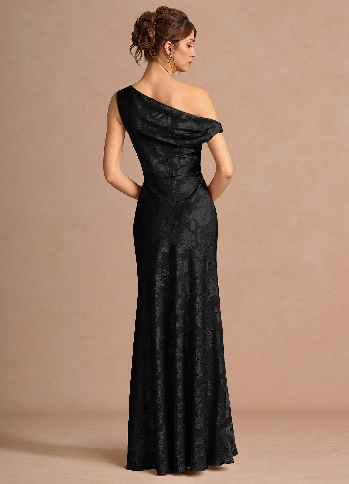 Kismet Mermaid One-Shoulder Fil Coupé Wedding Guest Dress in Black