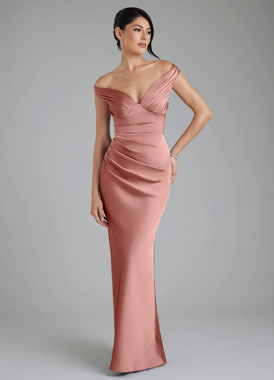 Stella Sheath V-Neck Stretch Satin Bridesmaid Dress in Rosette