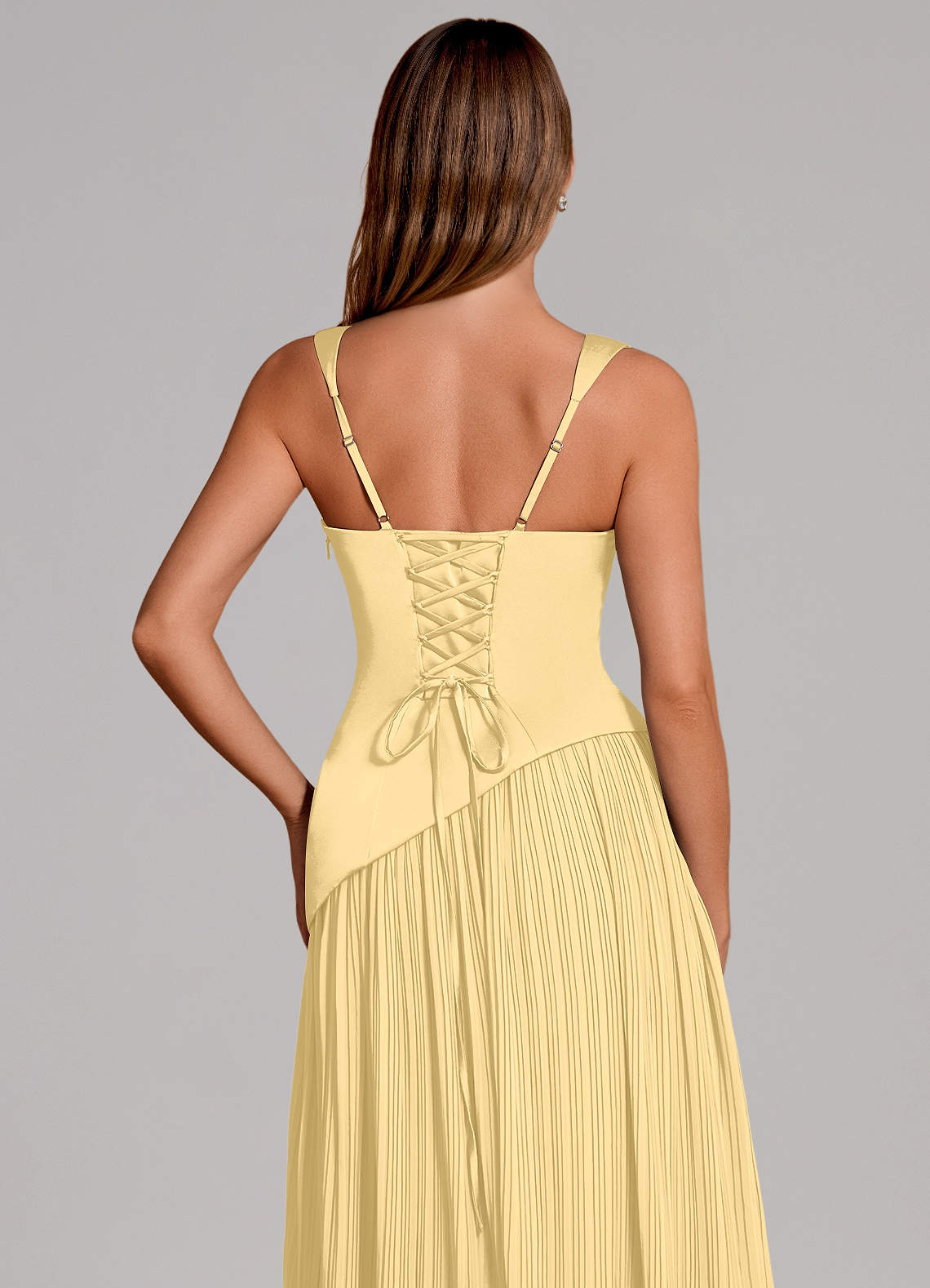 Stephanie A-Line Square-Neck Stretch Satin and Chiffon Bridesmaid Dress in Butter