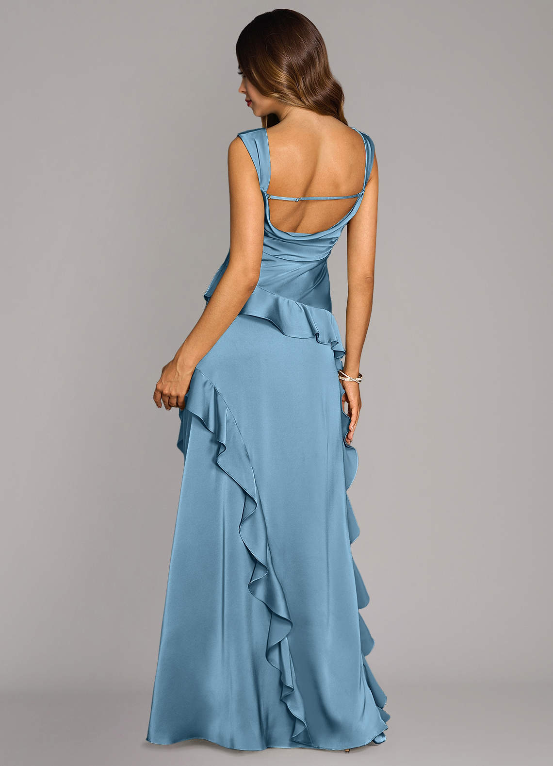 Sloane A-Line Sweetheart Stretch Satin Bridesmaid Dress in Steel Blue