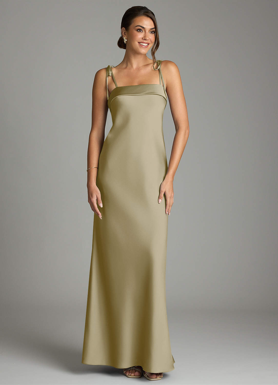 Ellia Sheath Straight-Neck Stretch Satin Bridesmaid Dress in Moss Green