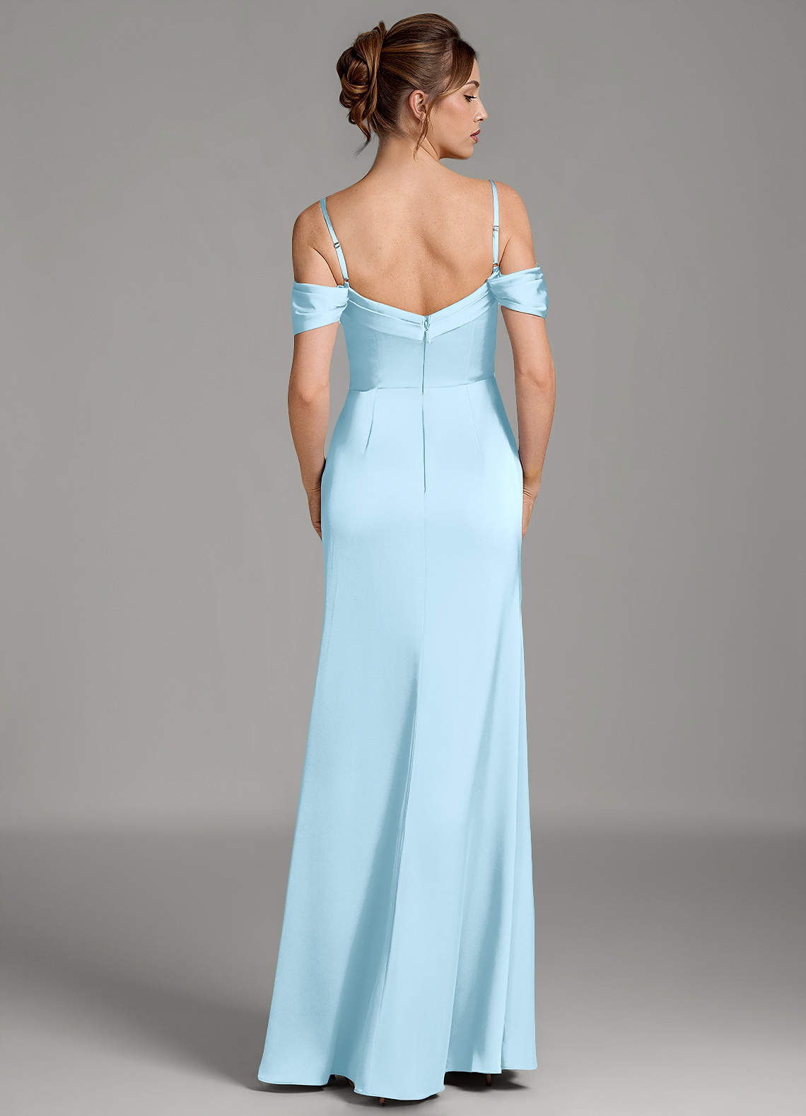 Wyatt Mermaid Off-the-Shoulder Stretch Satin Bridesmaid Dress in Sky Blue