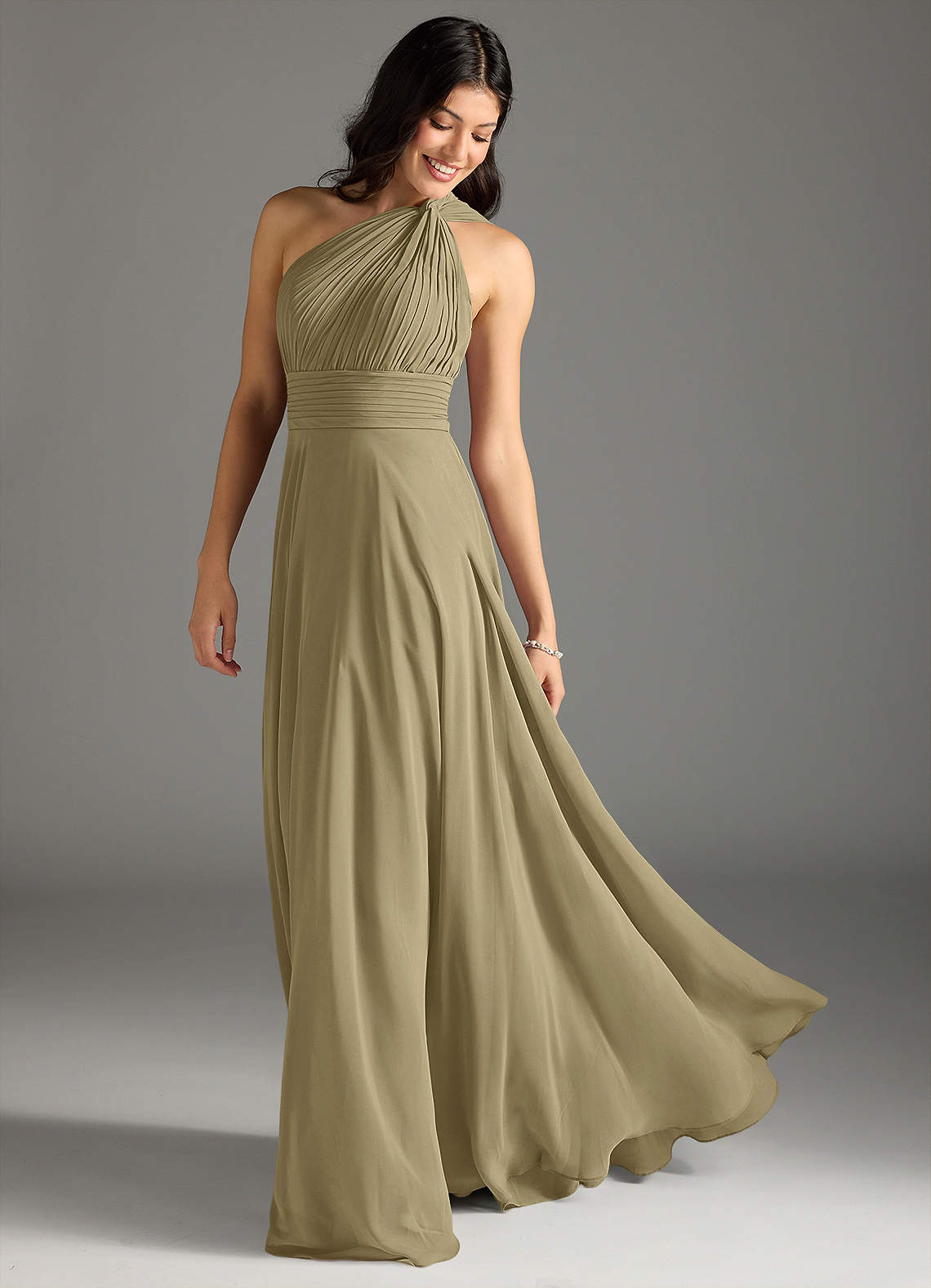Charlize A-Line One-Shoulder Chiffon Bridesmaid Dress in Moss Green