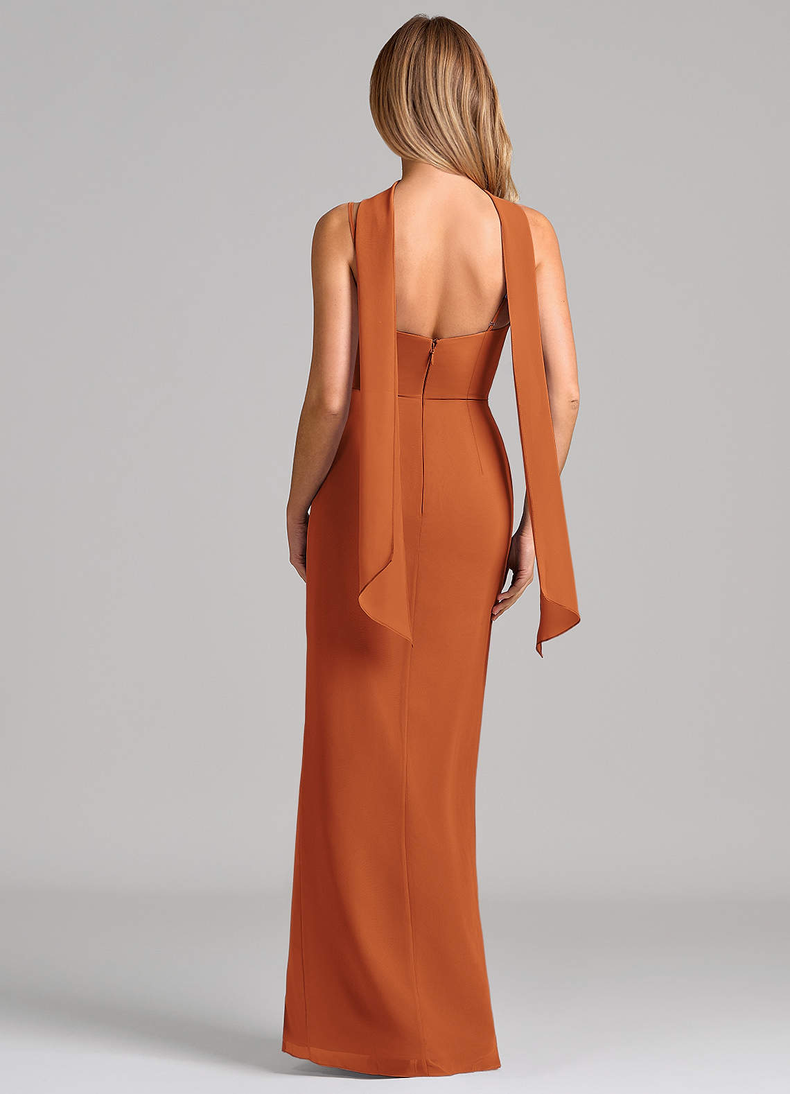Calandra Sheath Scoop-Neck Chiffon Bridesmaid Dress in Cinnamon
