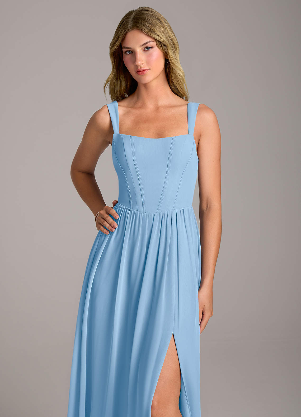 Rosaline A-Line Square-Neck Chiffon Bridesmaid Dress in Powder Blue