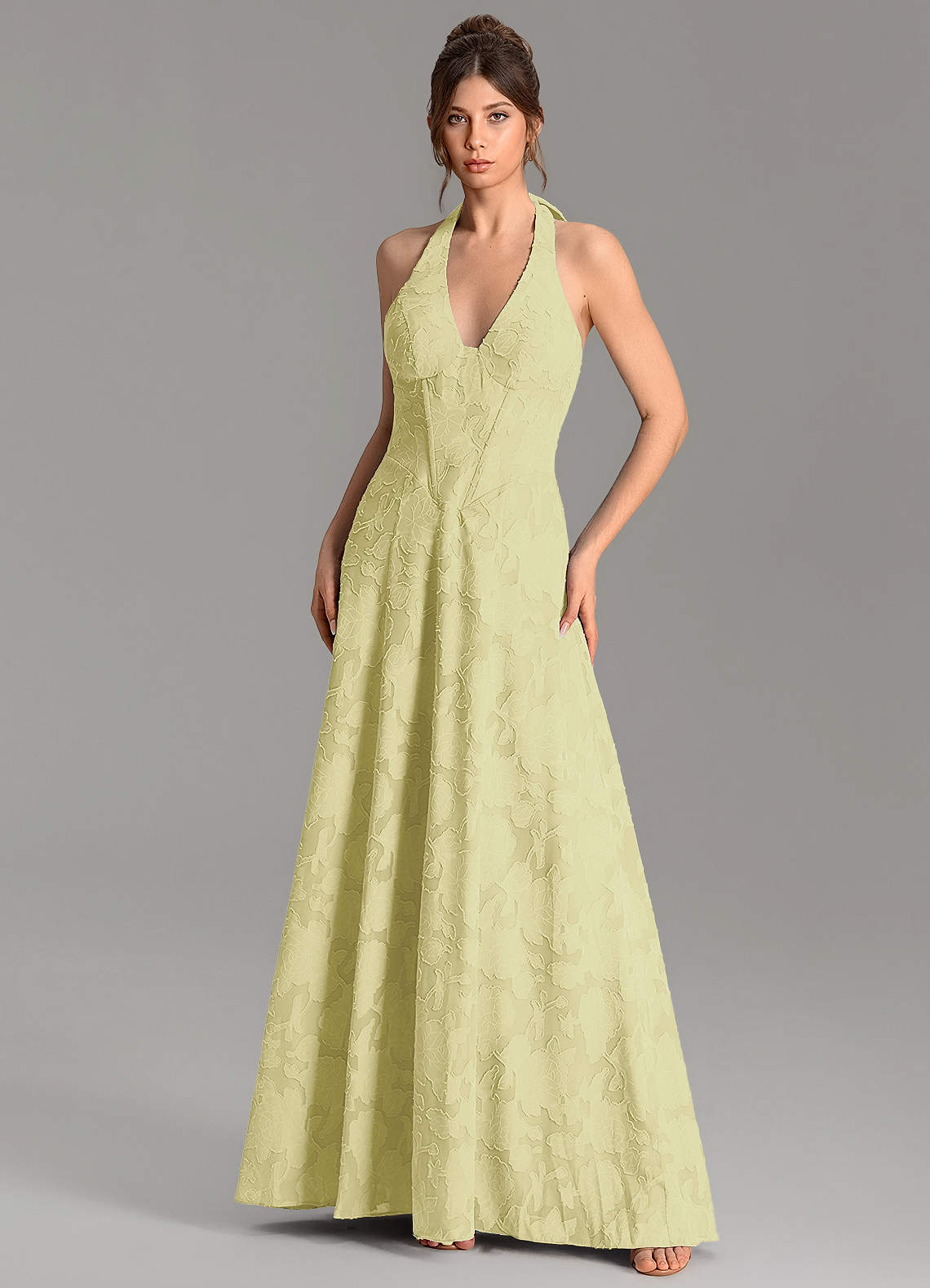 Nia A-Line V-Neck Floral Burnout Bridesmaid Dress in Lemon Sorbet
