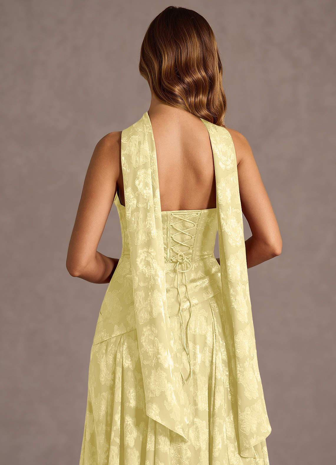 Gabriela A-Line Corset Fil Coupé Wedding Guest Dress in Lemon Sorbet
