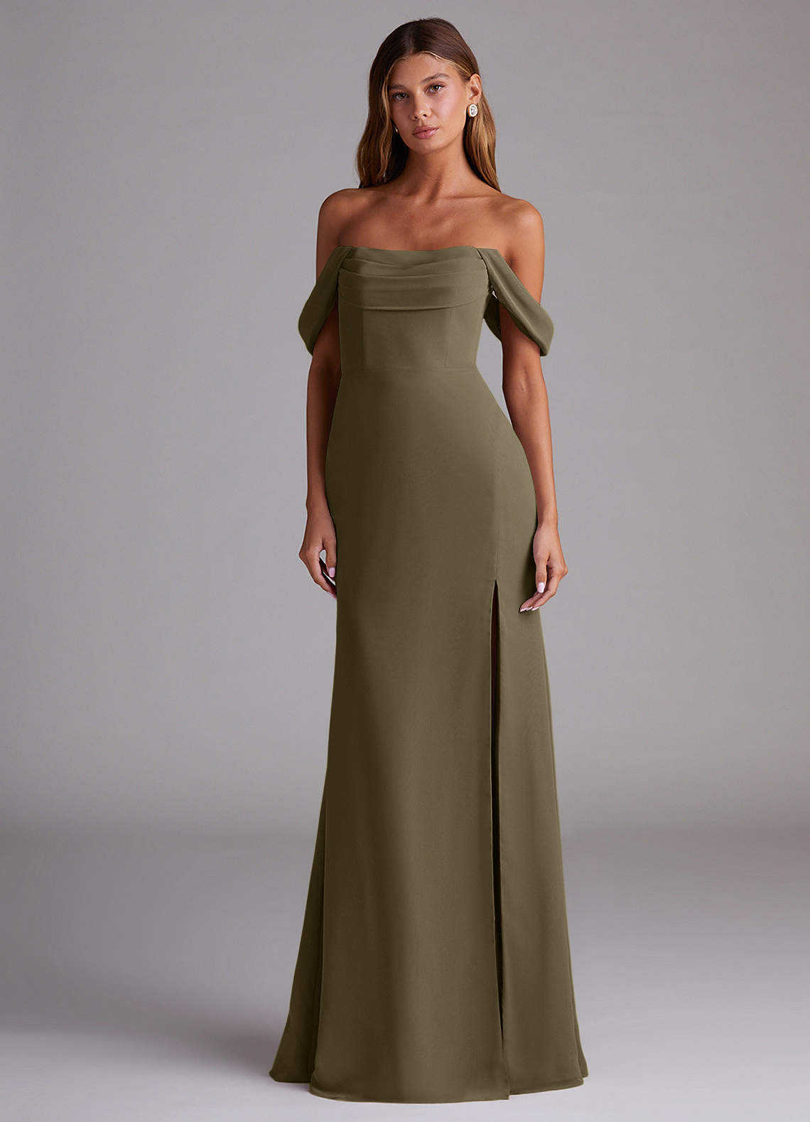 Saige A-Line Off-the-Shoulder Chiffon Bridesmaid Dress in Willow Green