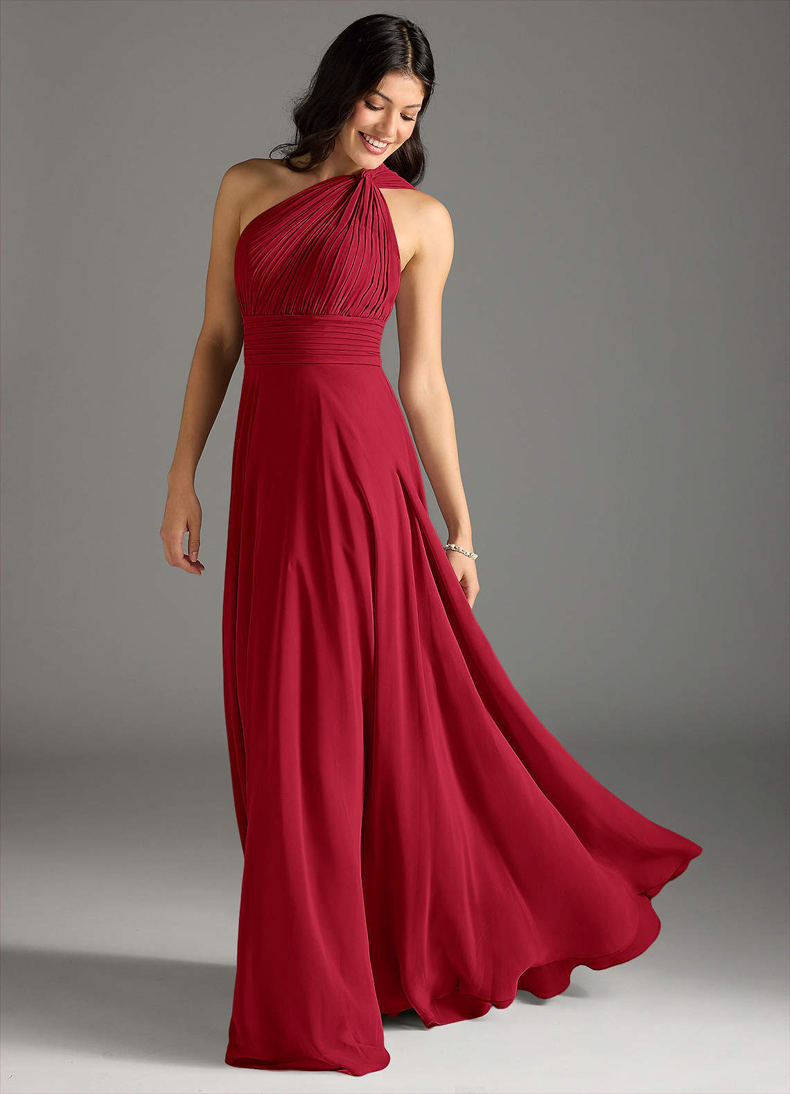 Charlize A-Line One-Shoulder Chiffon Bridesmaid Dress in Scarlet