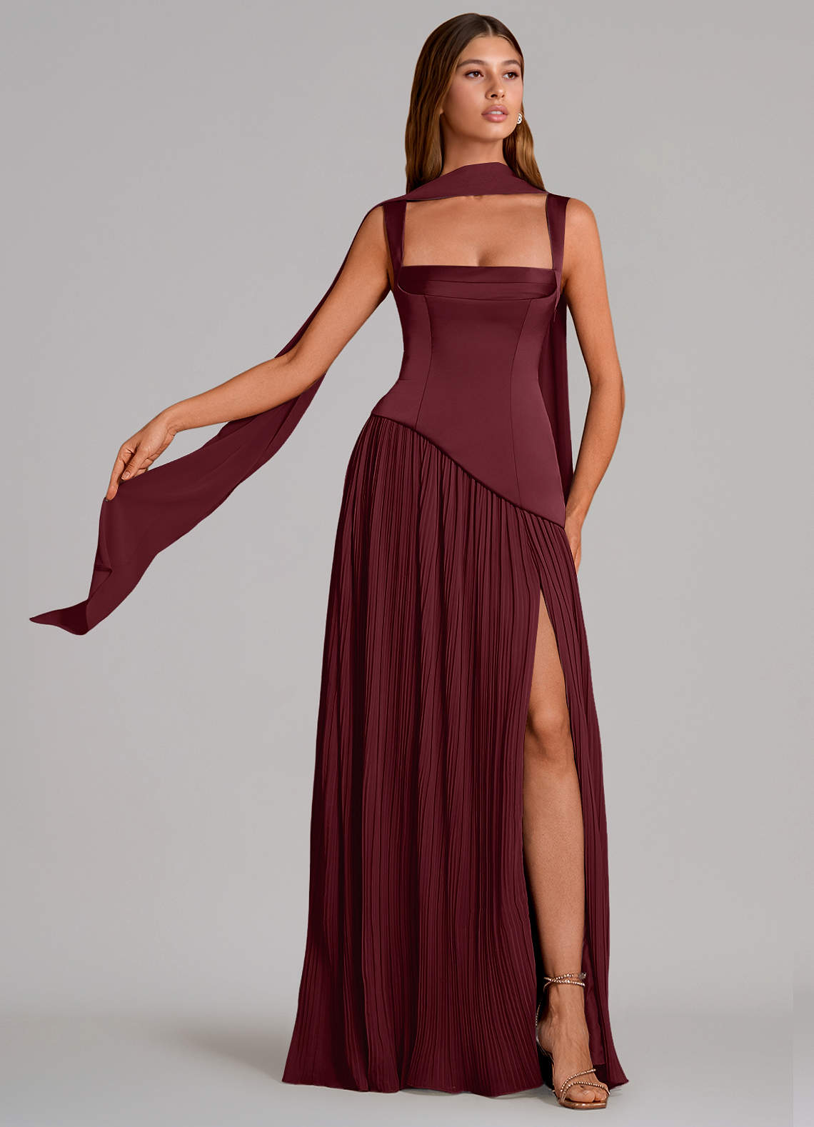 Stephanie A-Line Square-Neck Stretch Satin and Chiffon Bridesmaid Dress